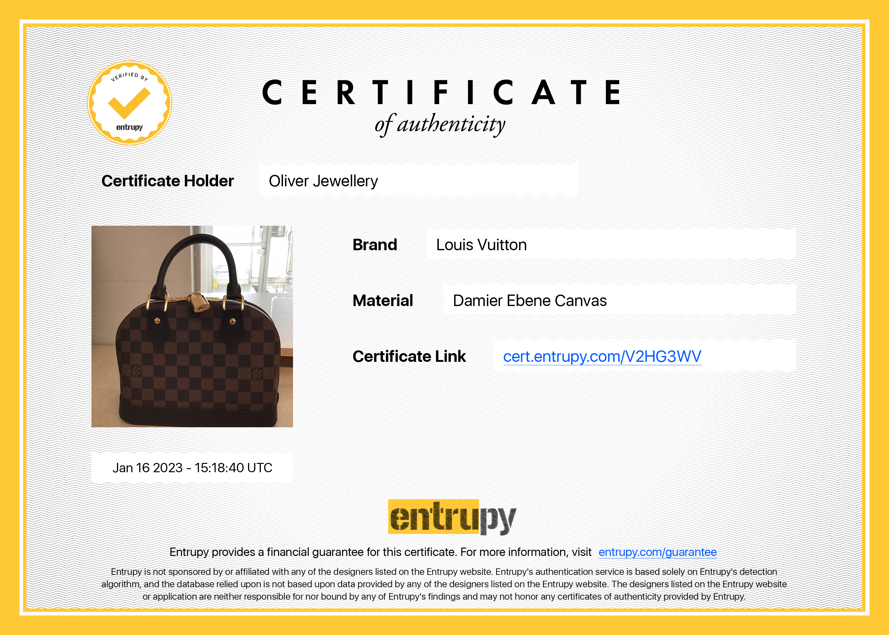 Louis Vuitton 2022 Damier Ebene Alma BB w/ Box & Receipt
