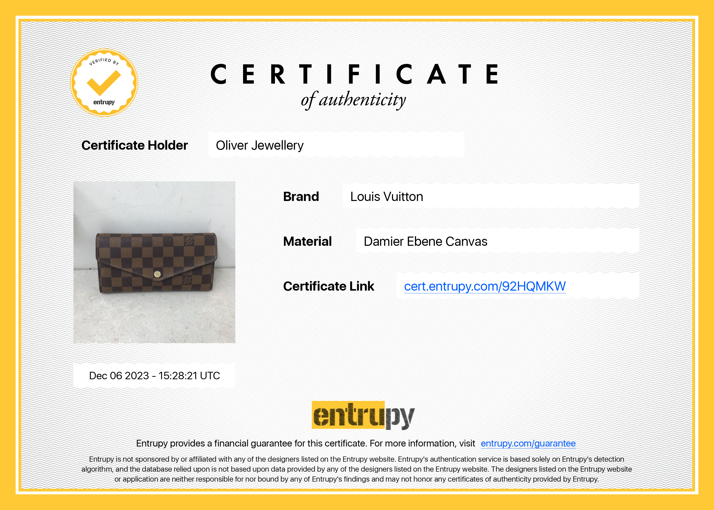 Louis Vuitton 2022 Damier Ebene Sarah Wallet w/ Box