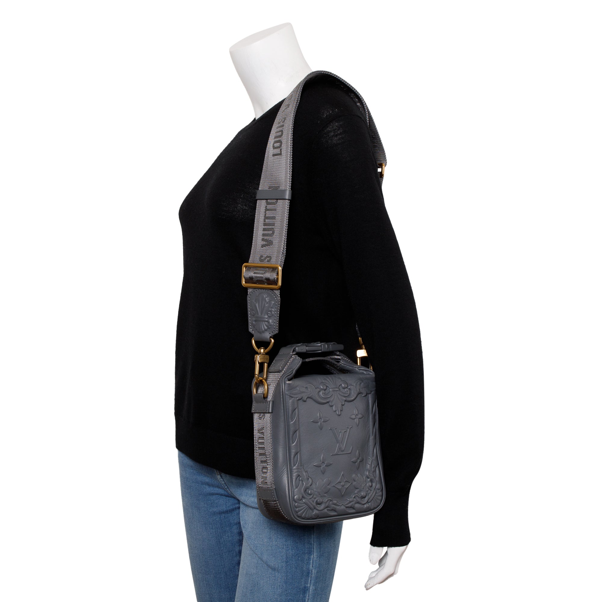 Louis Vuitton 2022 Dark Shadow Grey Embossed Calf Leather Cruiser Messenger Bag