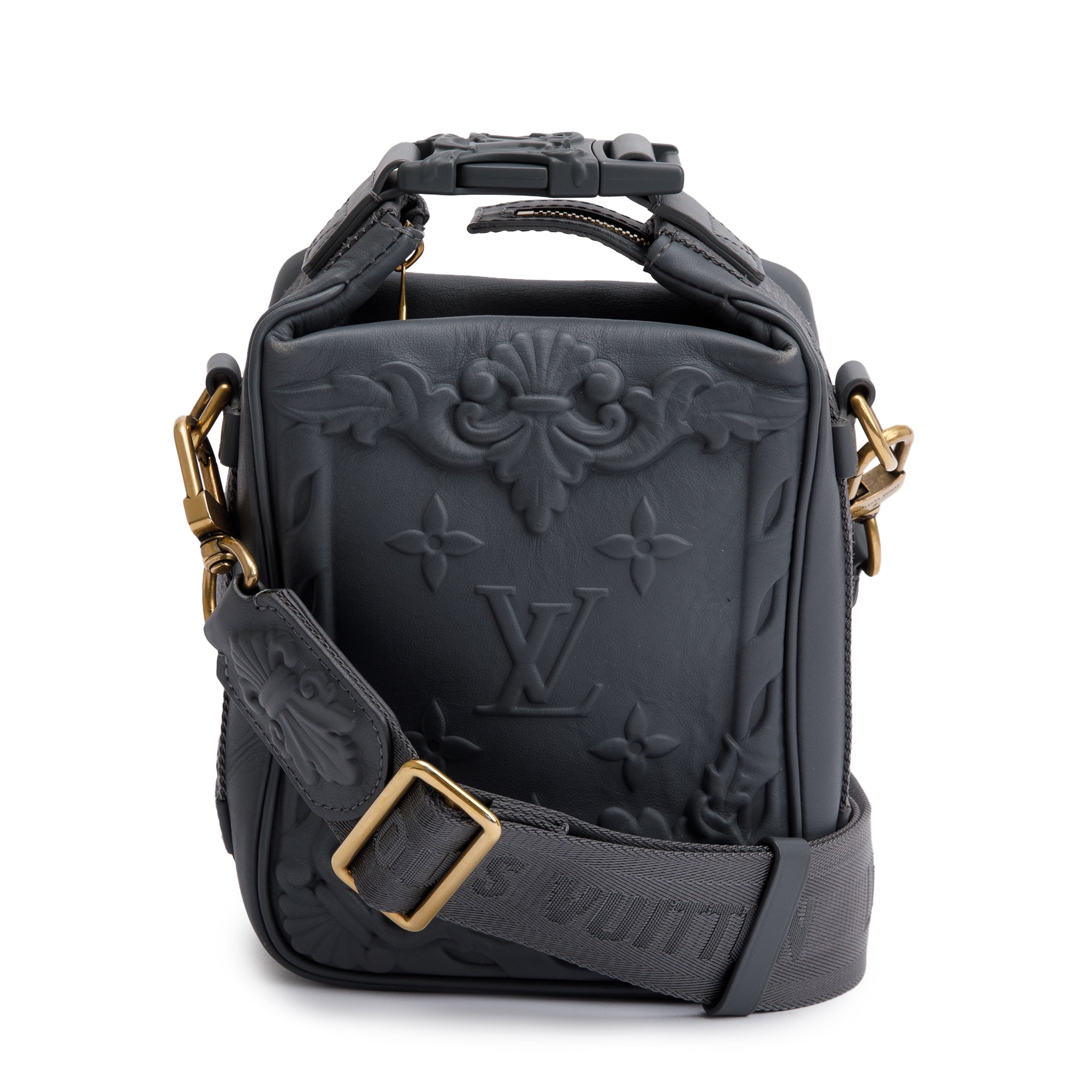 Louis Vuitton 2022 Dark Shadow Grey Embossed Calf Leather Cruiser Messenger Bag