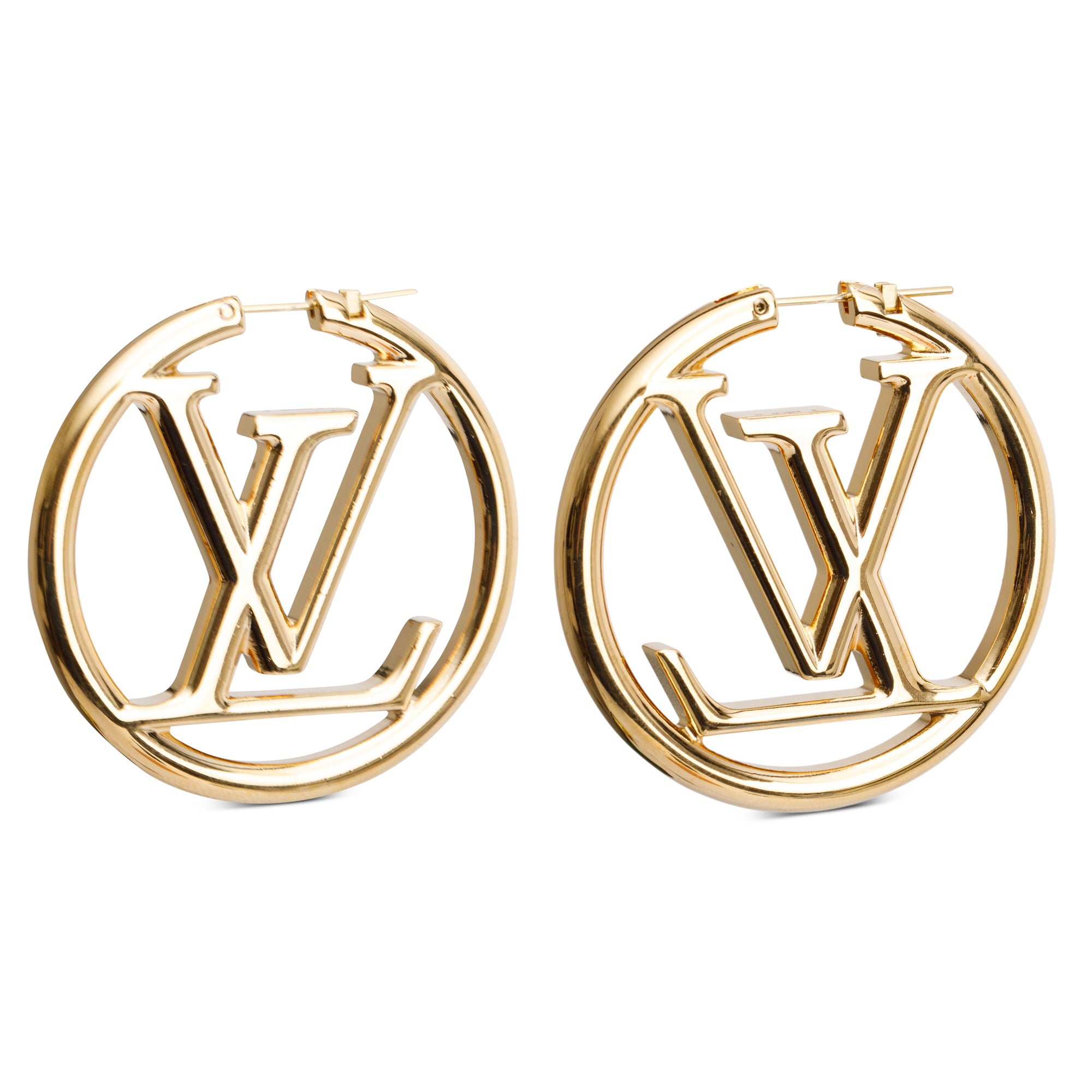 Louis Vuitton 2022 Gold-Plated Louise Hoop GM Earrings w/ Box & Receipt