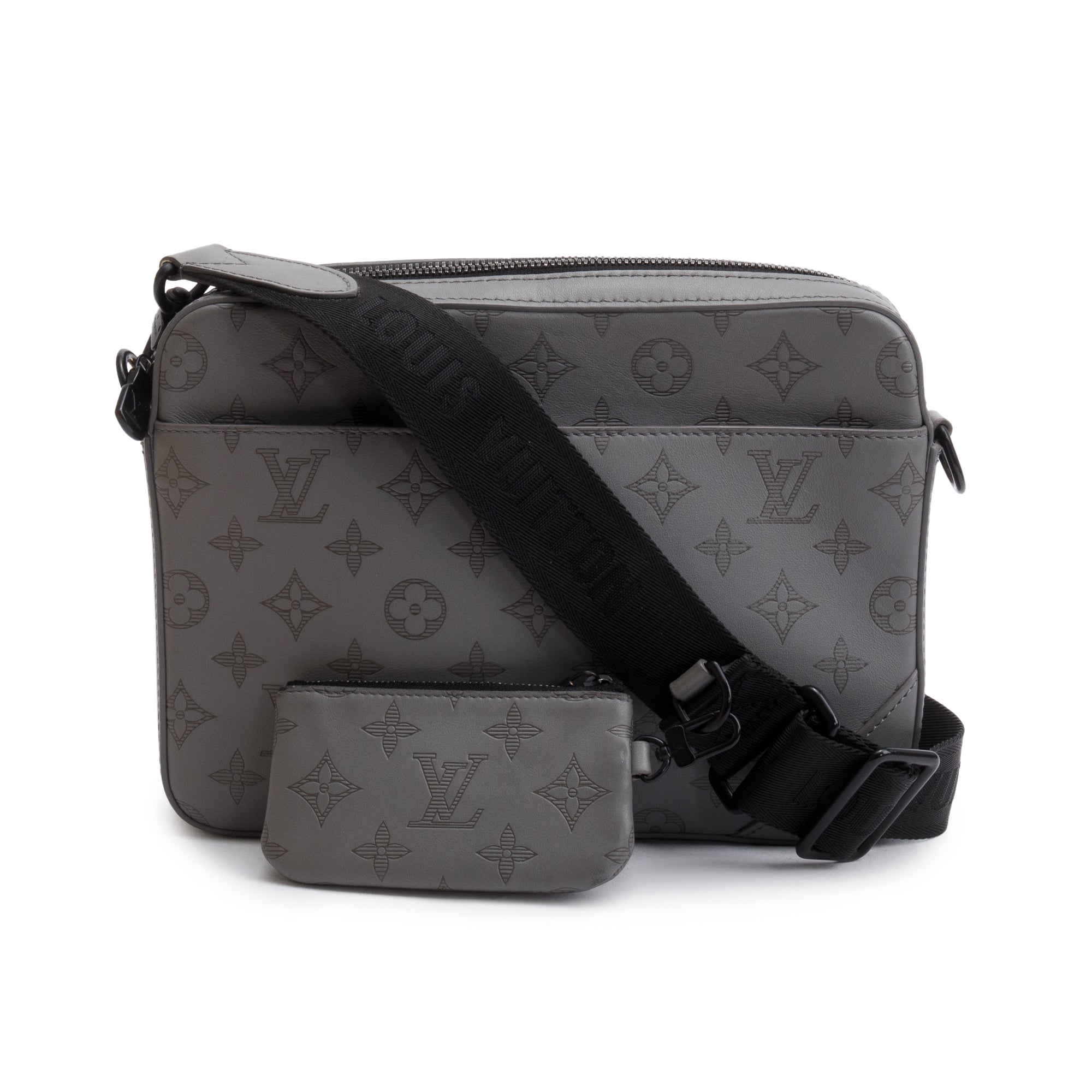 Louis Vuitton 2022 Grey Monogram Shadow Embossed Calfskin Leather Duo Messenger Bag