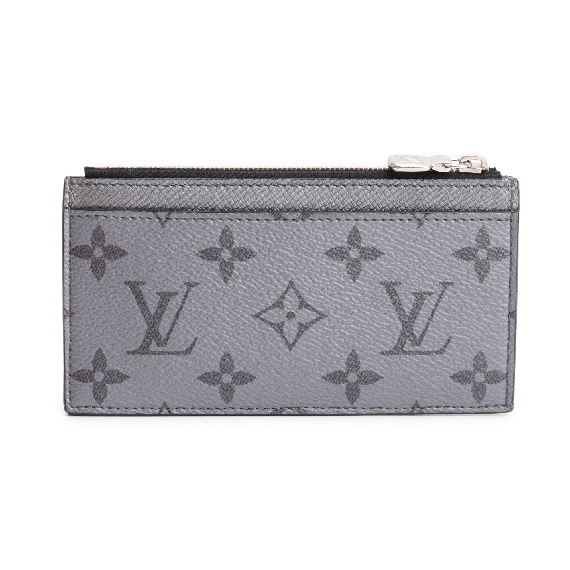 Louis Vuitton 2022 Gunmetal Silver Monogram & Taigarama Leather Coin Card Holder w/ Box