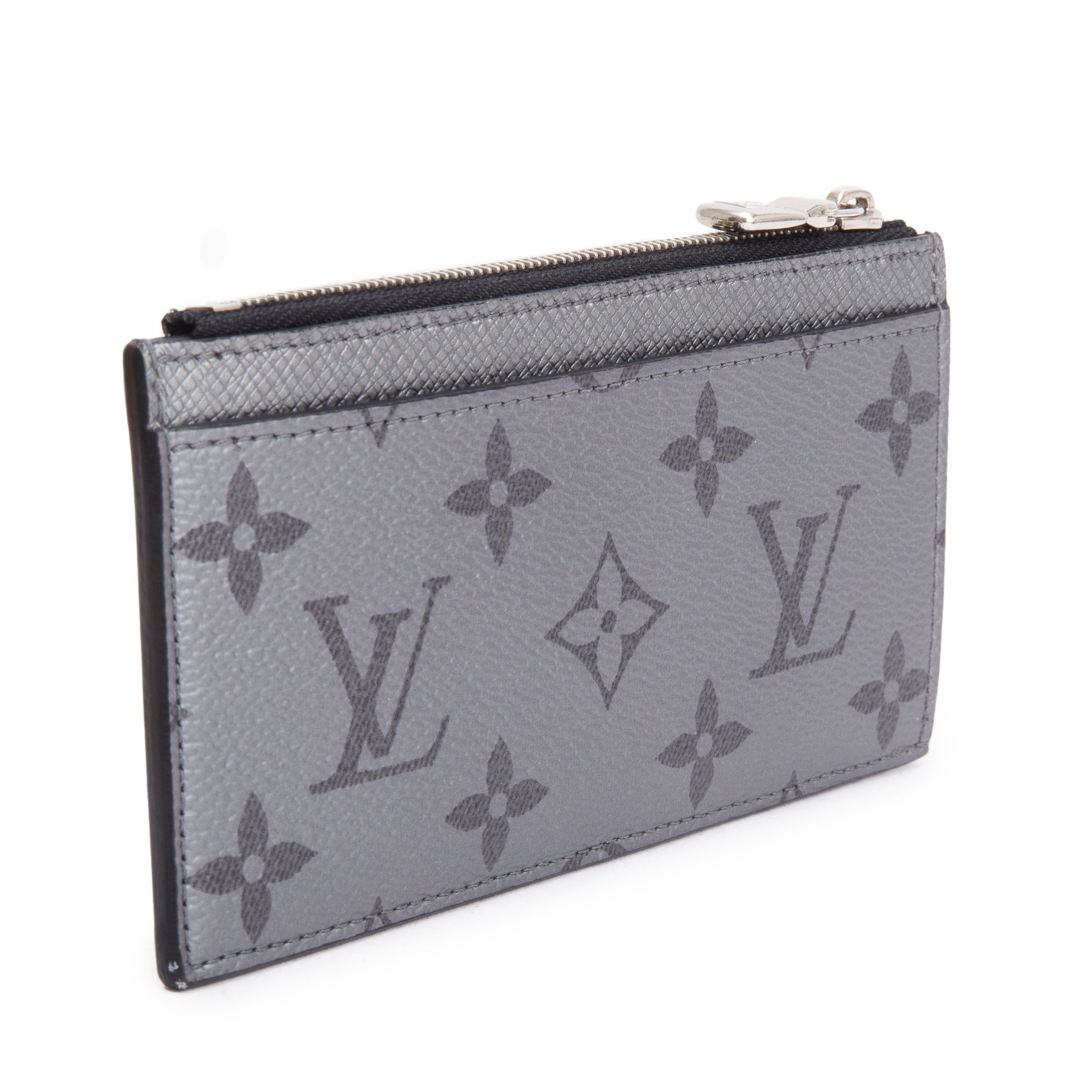 Louis Vuitton 2022 Gunmetal Silver Monogram & Taigarama Leather Coin Card Holder w/ Box