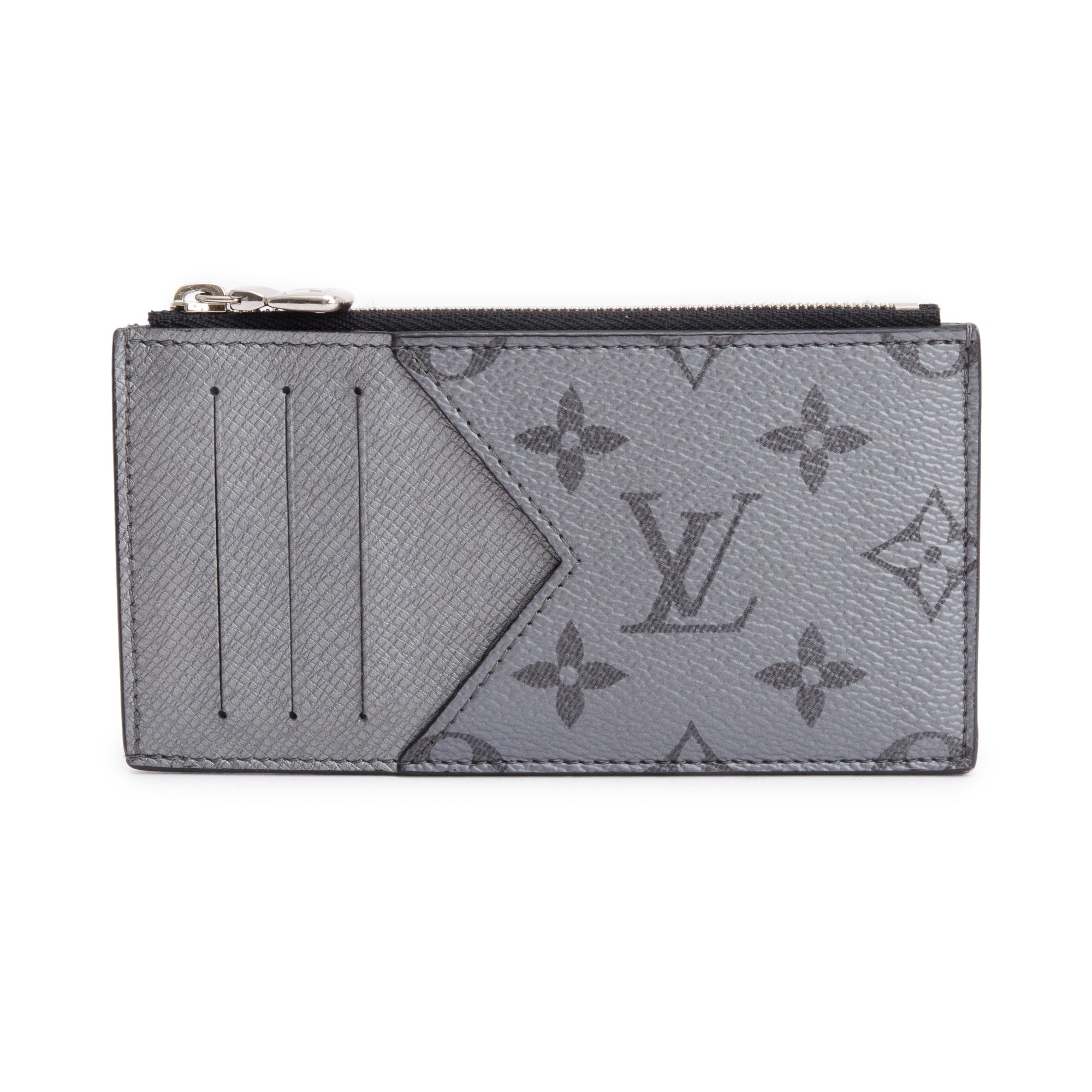 Louis Vuitton 2022 Gunmetal Silver Monogram & Taigarama Leather Coin Card Holder w/ Box