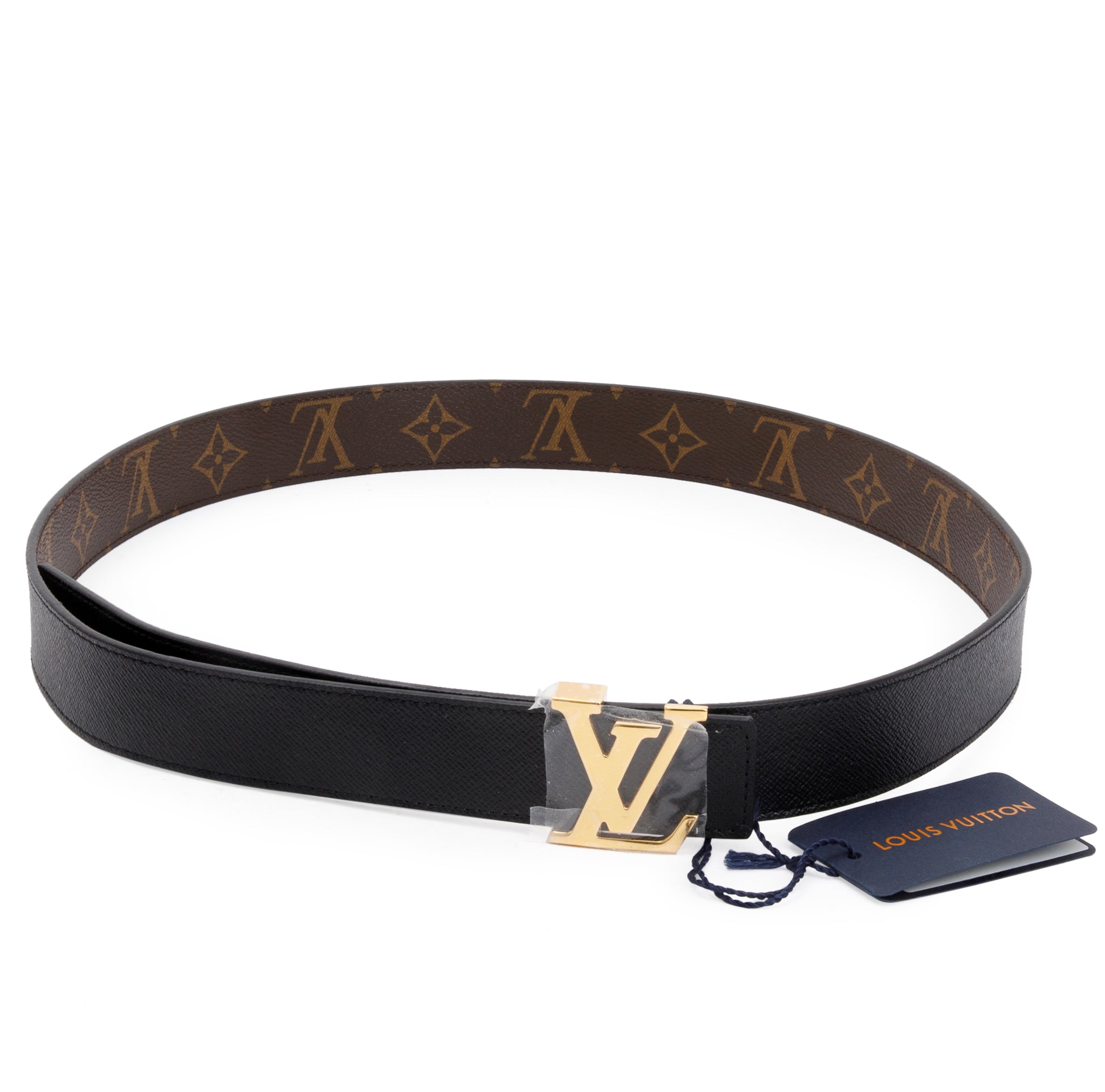Louis Vuitton 2022 Monogram Canvas & Black Leather LV Initiales 30 MM Reversible Belt 95 36