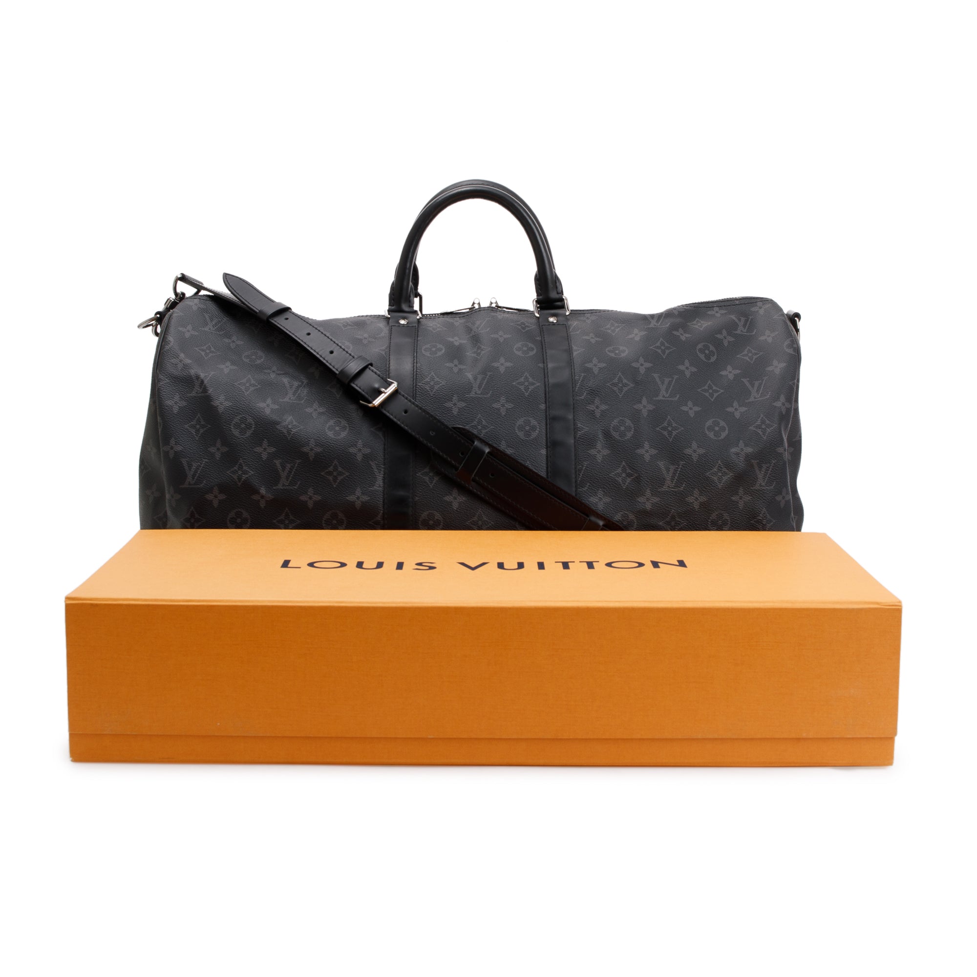 Louis Vuitton 2022 Monogram Eclipse Keepall Bandouliere 55 w/ Strap & Box
