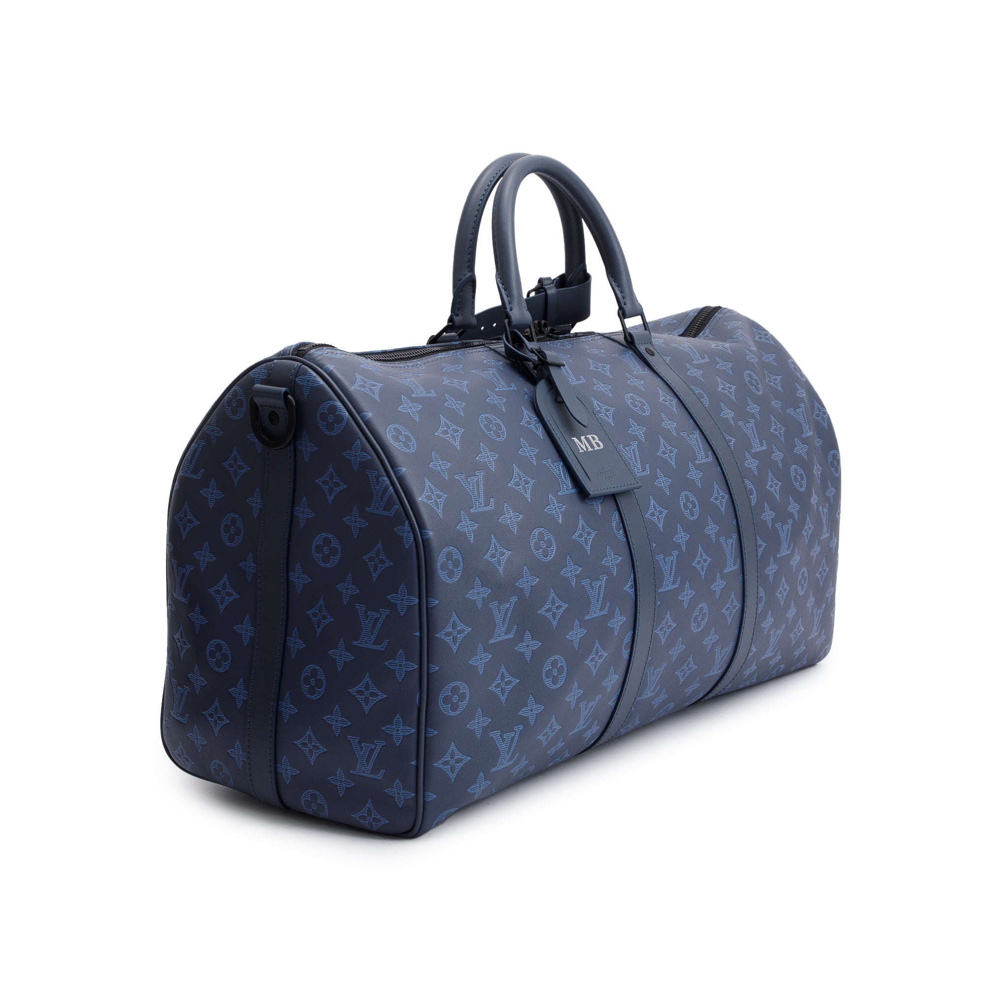 Louis Vuitton 2022 Navy Monogram Shadow Embossed Keepall Bandouliere 50