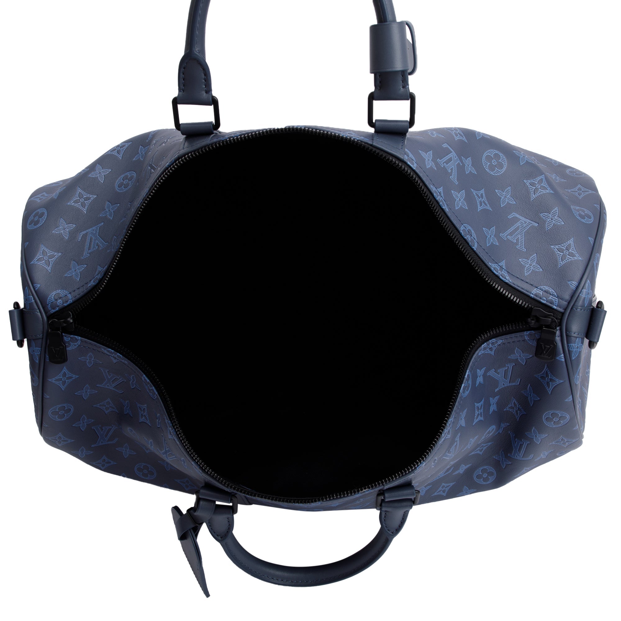 Louis Vuitton 2022 Navy Monogram Shadow Embossed Keepall Bandouliere 50
