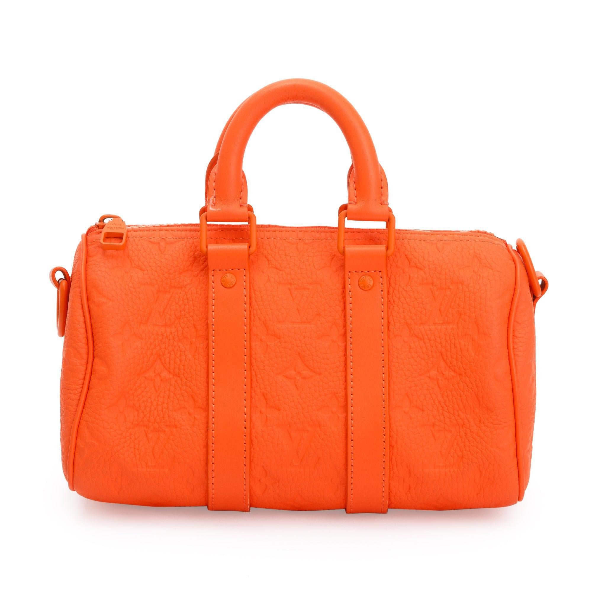 Louis Vuitton 2022 Orange Monogram Taurillion Leather Keepall Bandouliere 25 w/ Strap