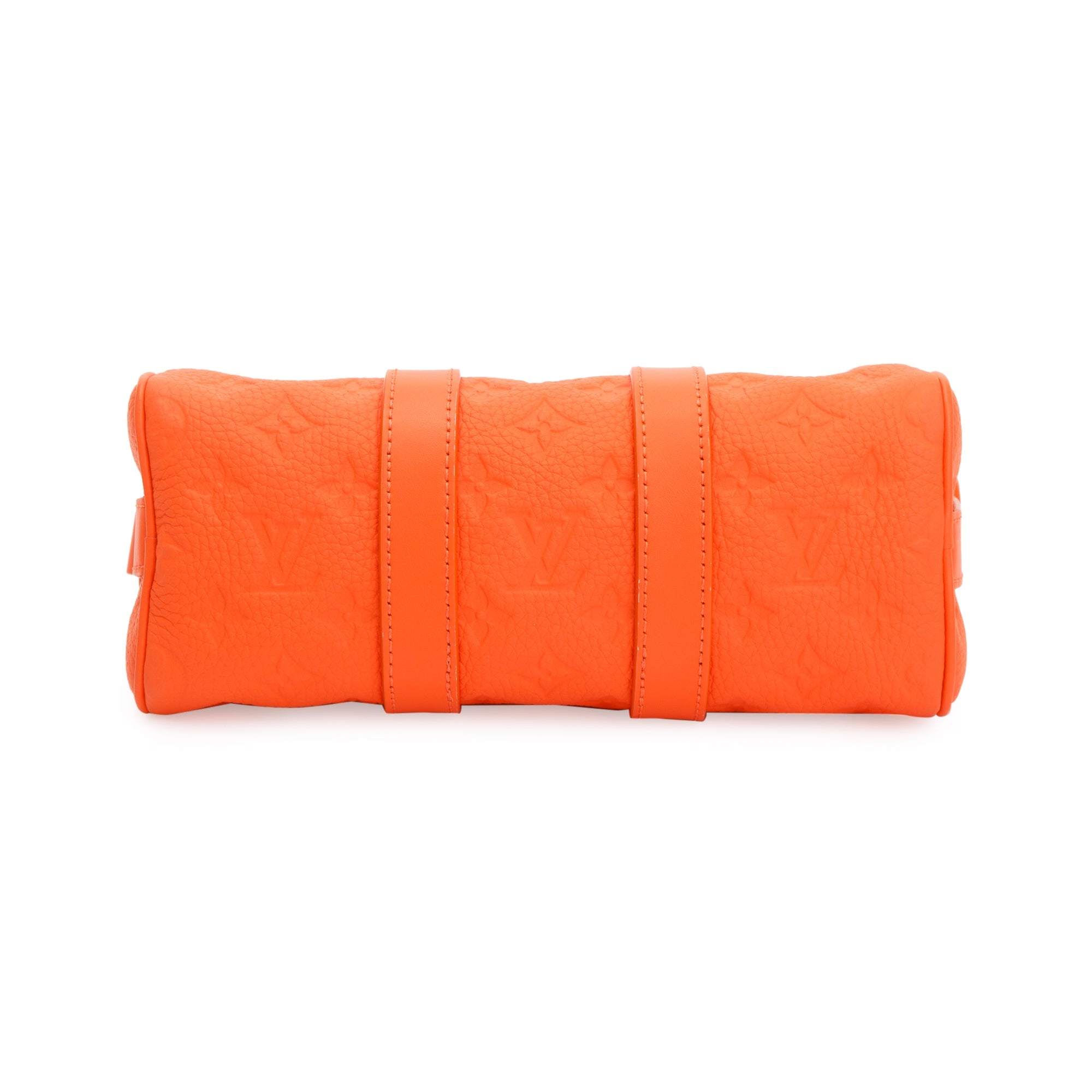 Louis Vuitton 2022 Orange Monogram Taurillion Leather Keepall Bandouliere 25 w/ Strap