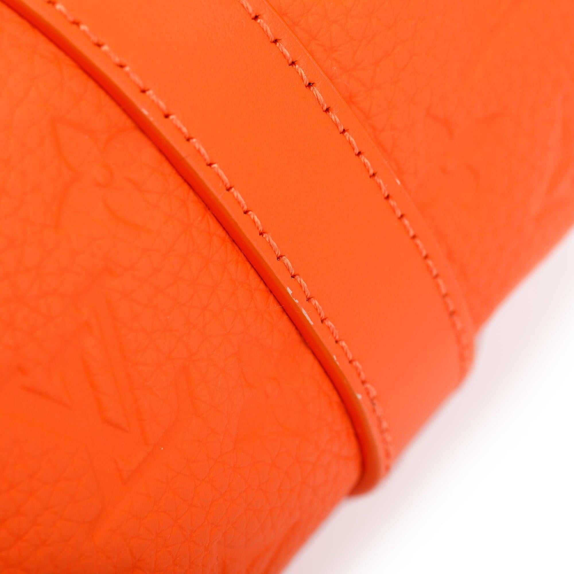 Louis Vuitton 2022 Orange Monogram Taurillion Leather Keepall Bandouliere 25 w/ Strap