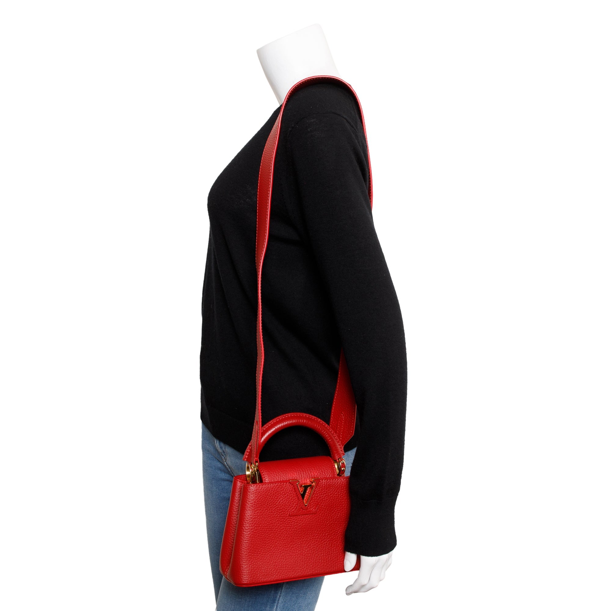 Louis Vuitton 2022 Red Taurillon Leather Capucines Mini w/ Strap