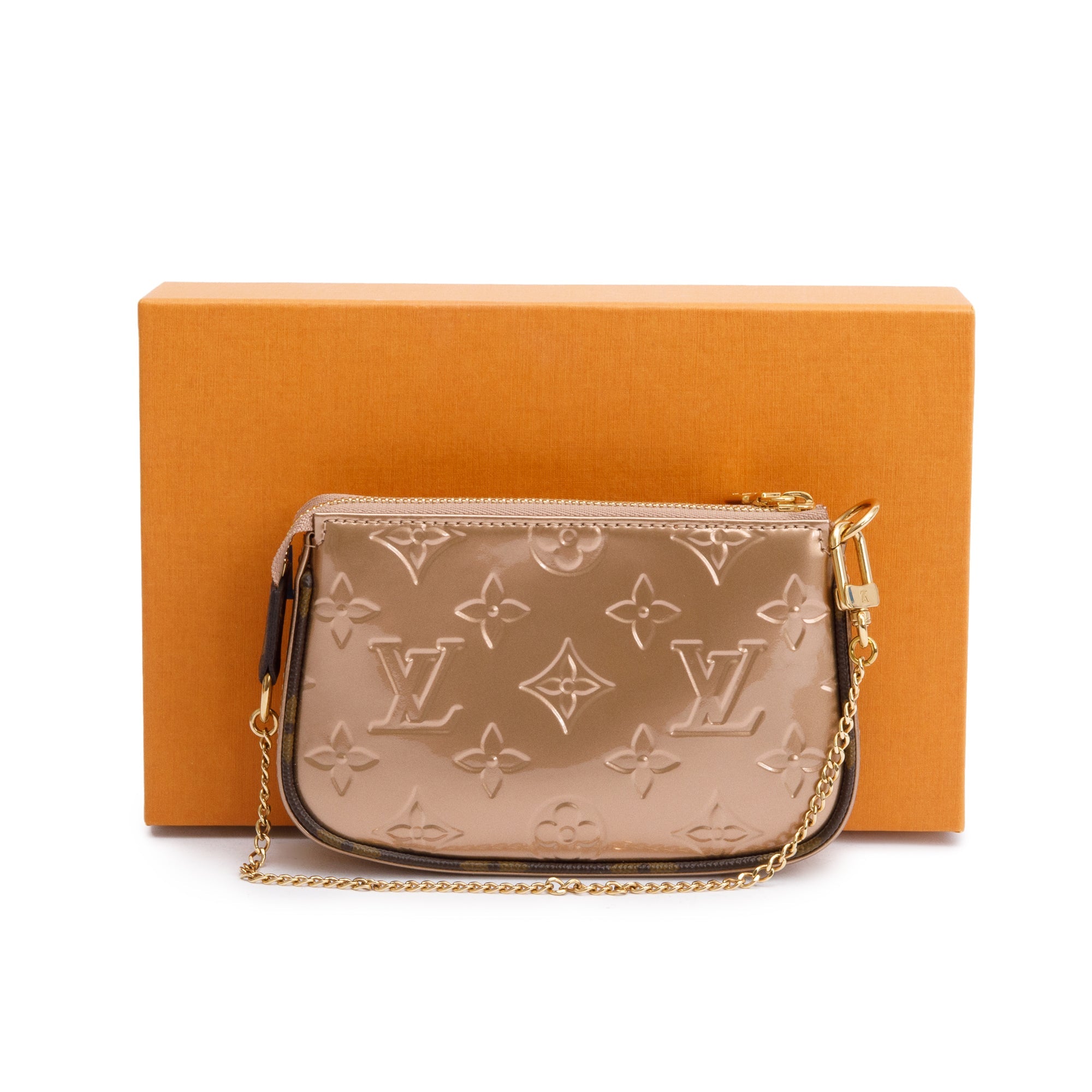 Louis Vuitton 2022 Rose Gold Monogram Vernis Leather Mini Pochette Accessoires w/ Box