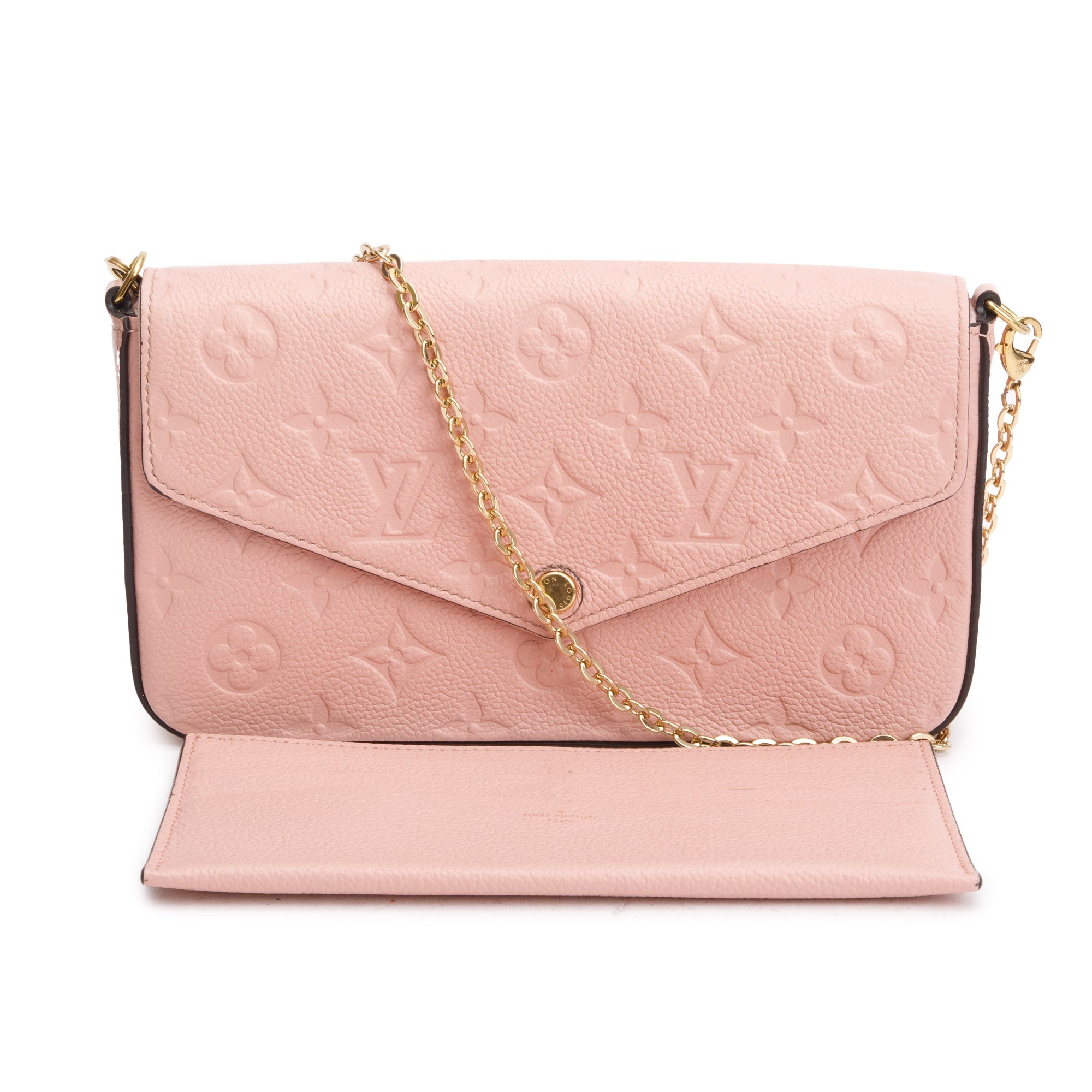 Louis Vuitton 2022 Rose Poudre Monogram Empreinte Leather Felicie Pochette w/ Insert & Box