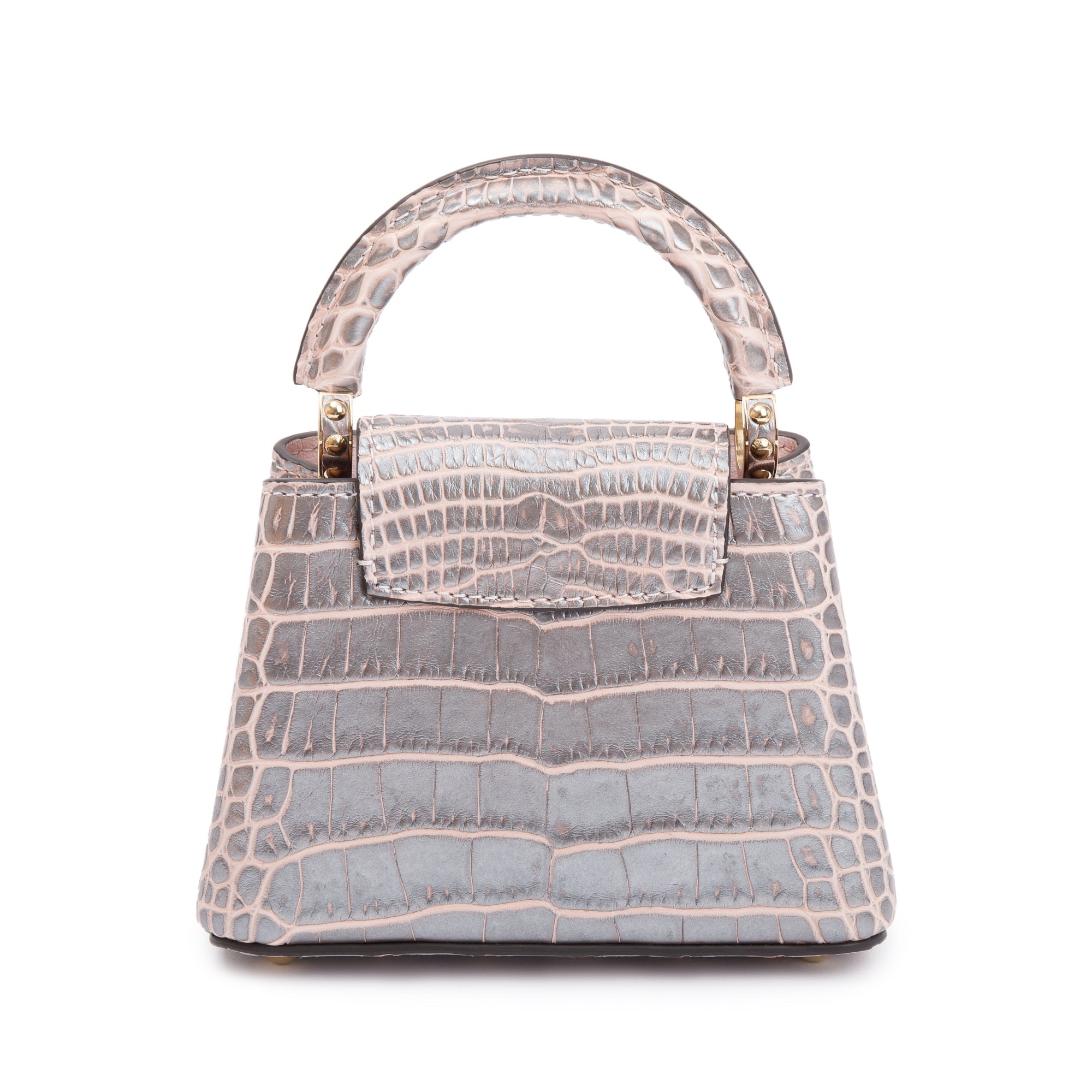 Louis Vuitton 2022 Silver/Pink Crocodilien Brillant Capucines Nano w/ Strap & Box