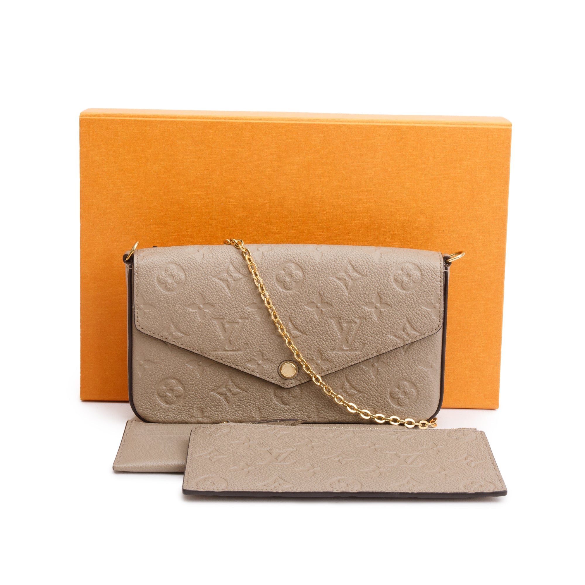 Louis Vuitton 2022 Turtledove Monogram Empreinte Leather Felicie Pochette w/ Inserts & Box