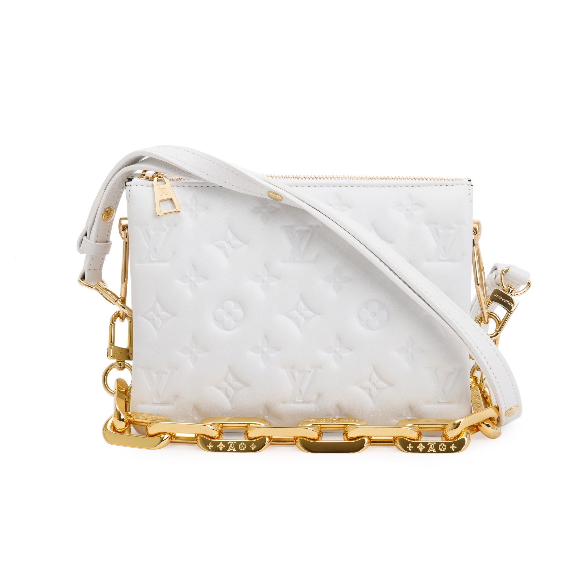 Louis Vuitton 2022 White Monogram Embossed Lambskin Leather Coussin BB