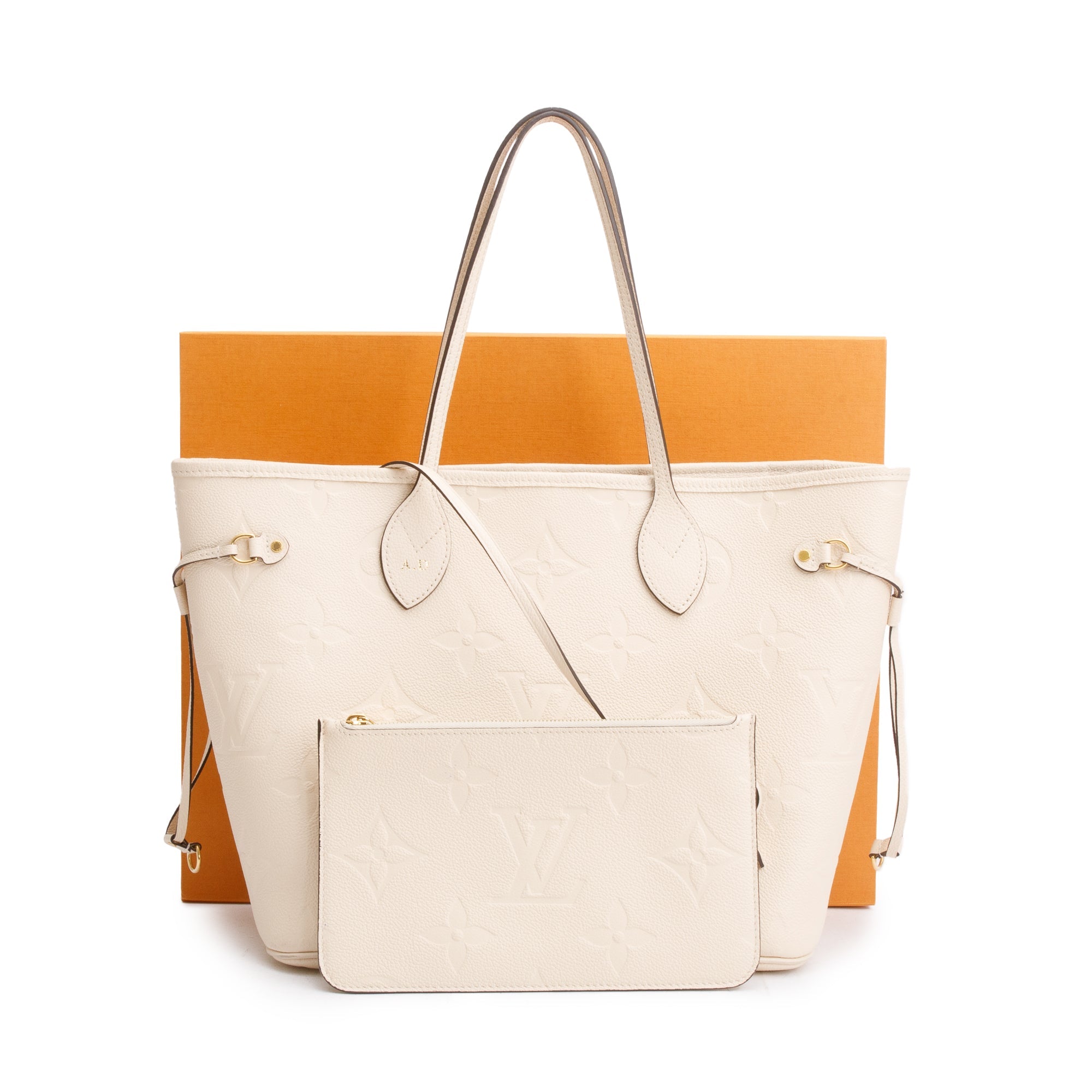 Louis Vuitton 2022 White Monogram Empreinte Leather Neverfull MM w/ Pouch & Box