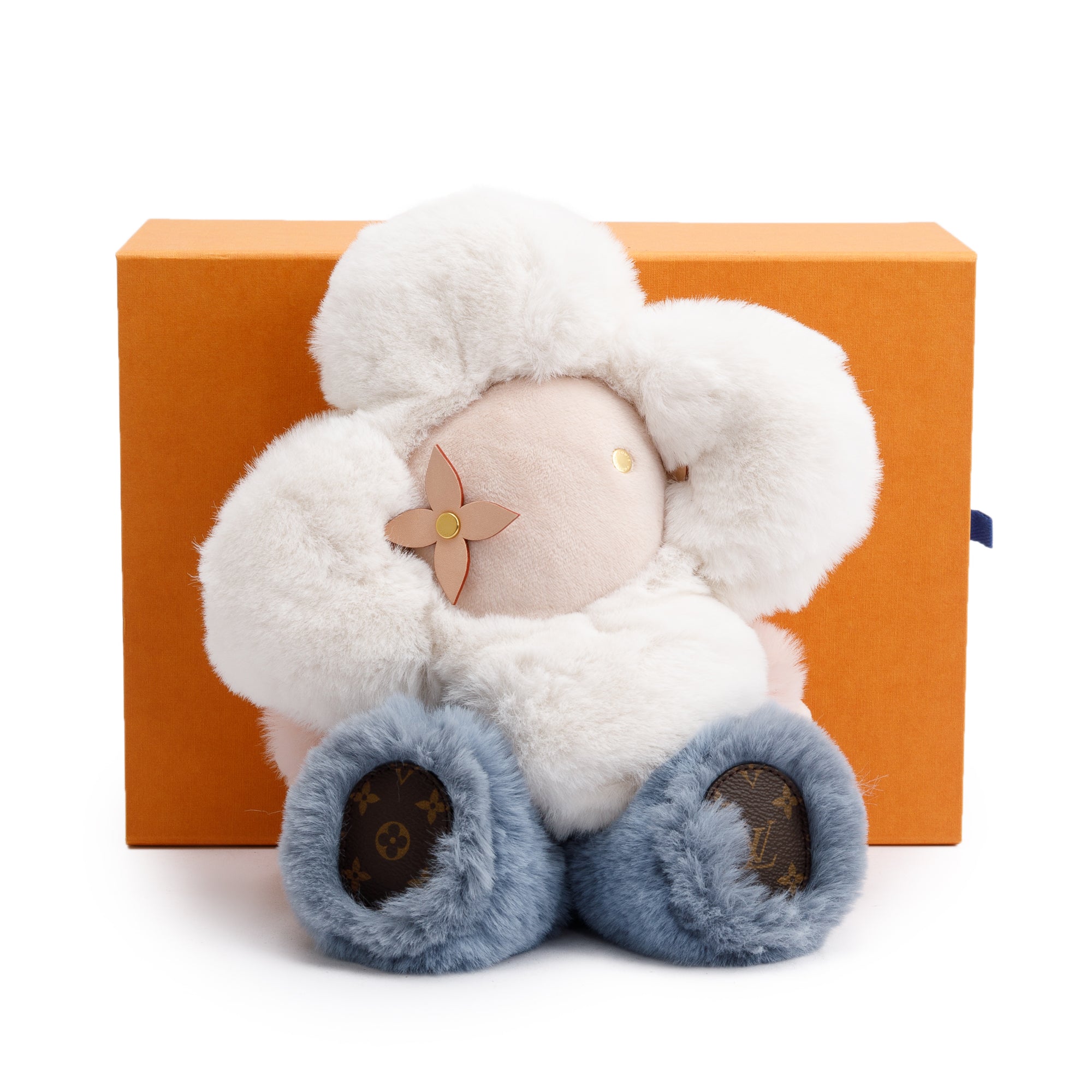 Louis Vuitton 2022 White, Pink & Blue Faux Fur Monogram Trim Doudou Vivienne Plush Toy w/ Box