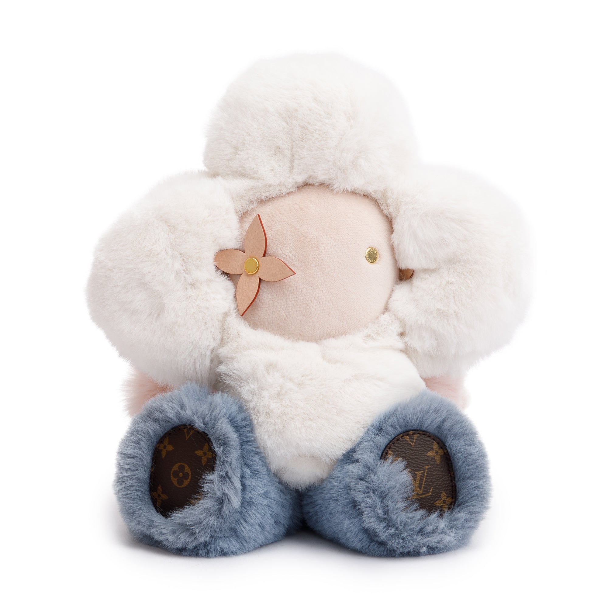Louis Vuitton 2022 White, Pink & Blue Faux Fur Monogram Trim Doudou Vivienne Plush Toy w/ Box