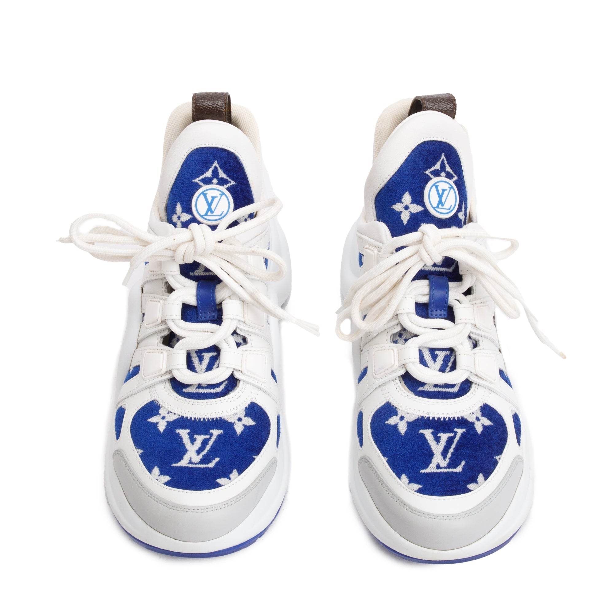 Louis Vuitton 2022 White/Blue Monogram Velvet & Leather LV Archlight Sneakers, Size 37 w/ Box