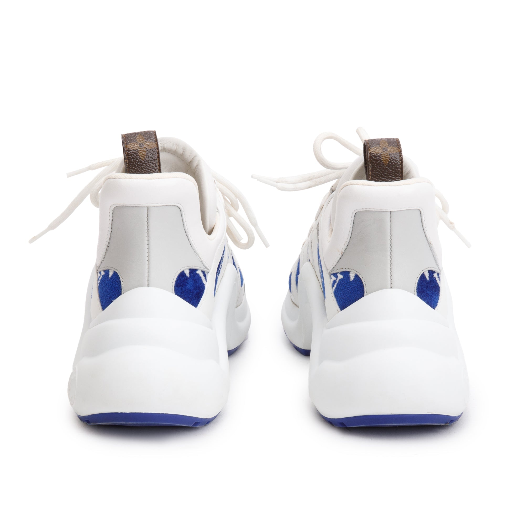 Louis Vuitton 2022 White/Blue Monogram Velvet & Leather LV Archlight Sneakers, Size 37 w/ Box