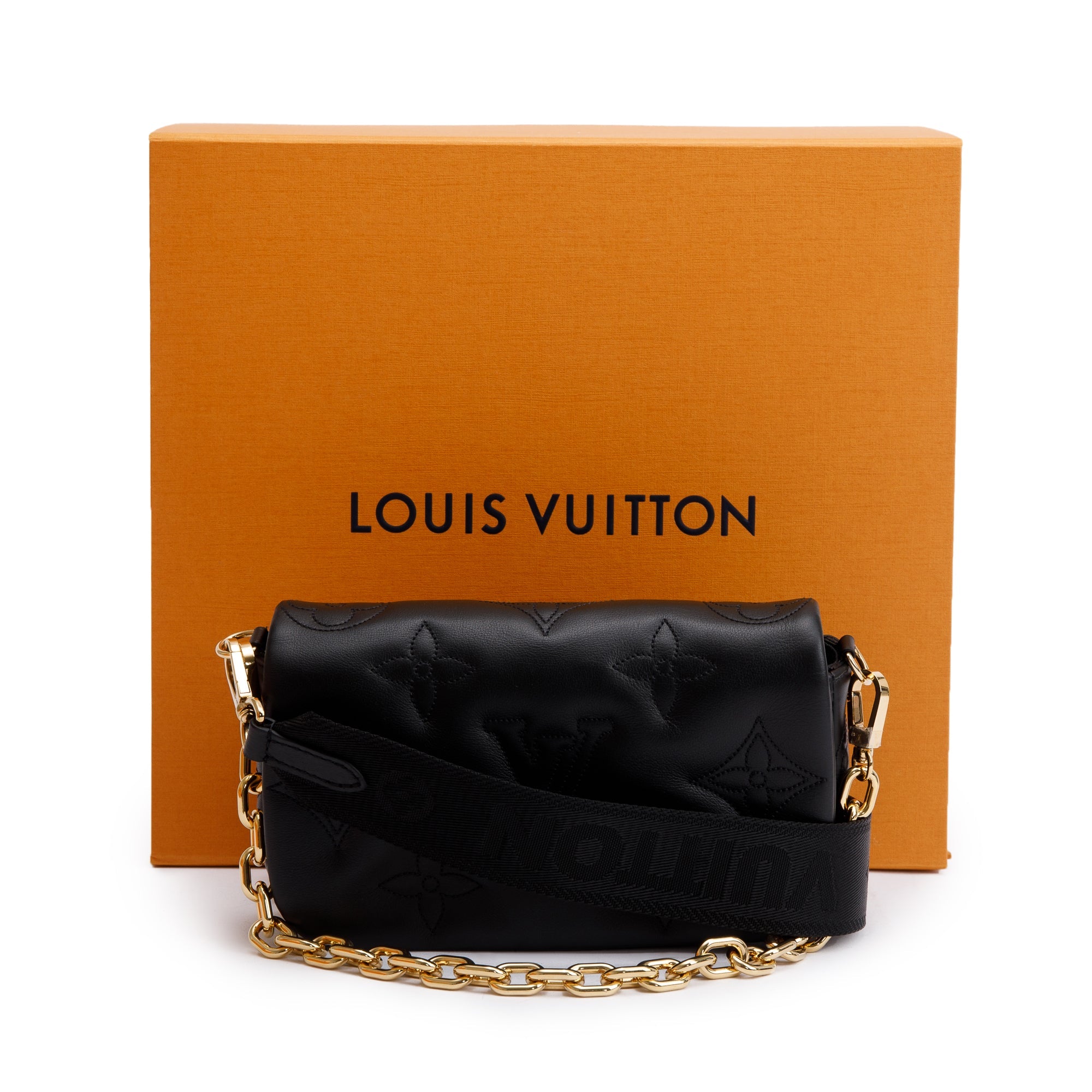 Louis Vuitton 2023 Black Bubblegram Calfskin Leather Wallet On Strap w/ Box & Receipt