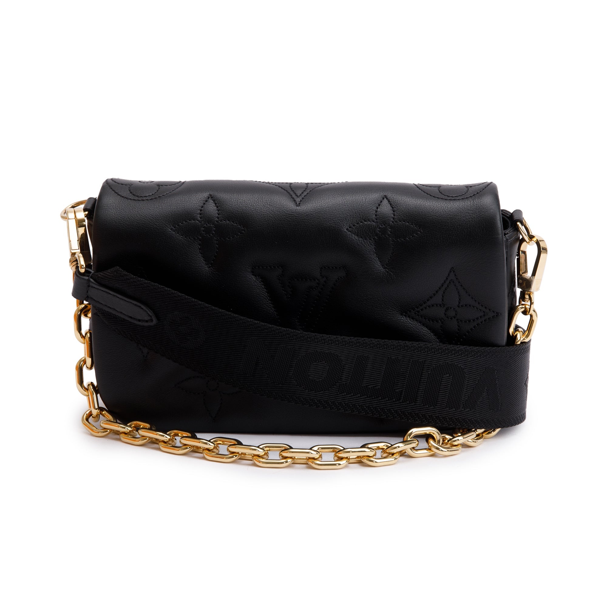 Louis Vuitton 2023 Black Bubblegram Calfskin Leather Wallet On Strap w/ Box & Receipt