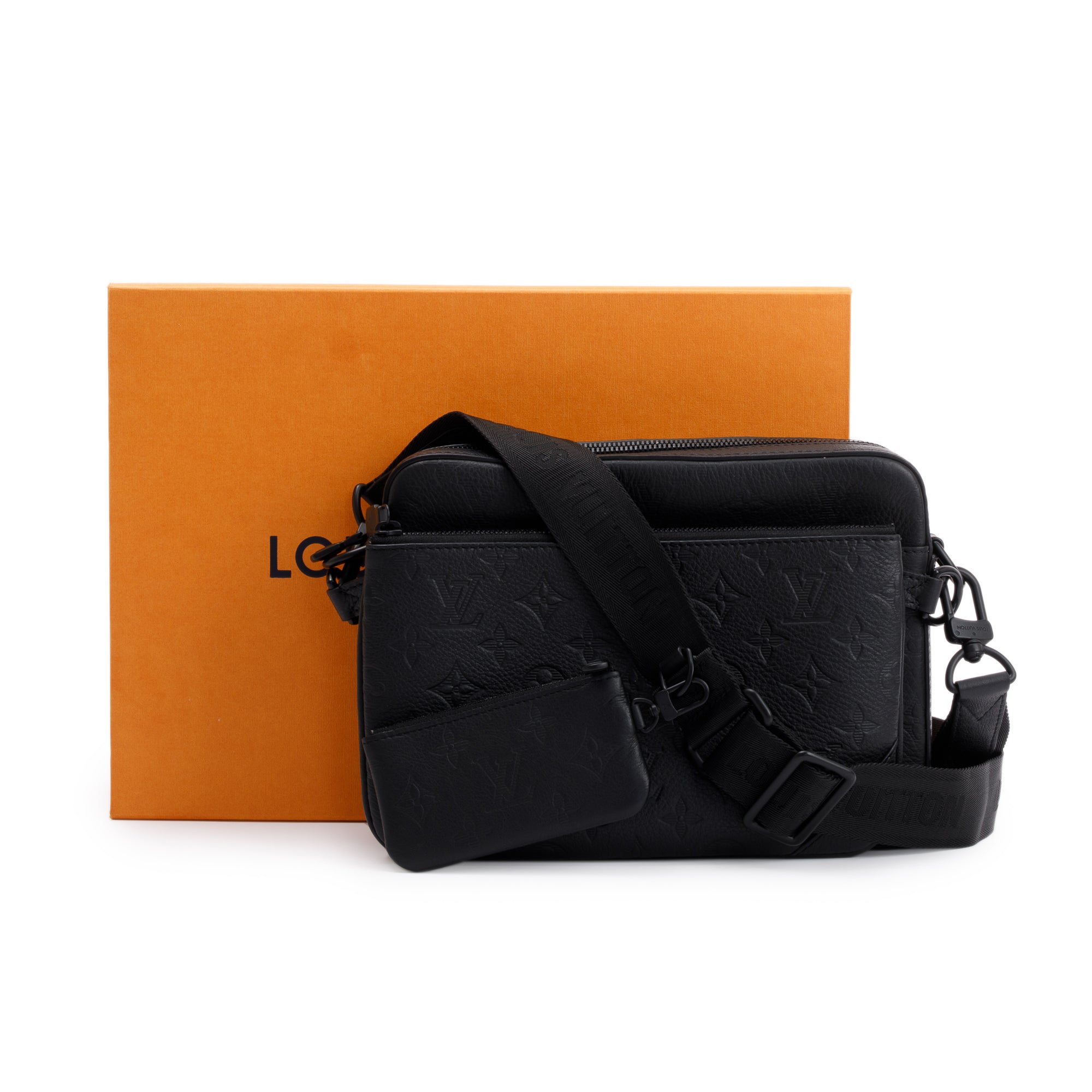 Louis Vuitton 2023 Black Calfskin Leather Monogram Shadow Trio Messenger w/ Box & Receipt