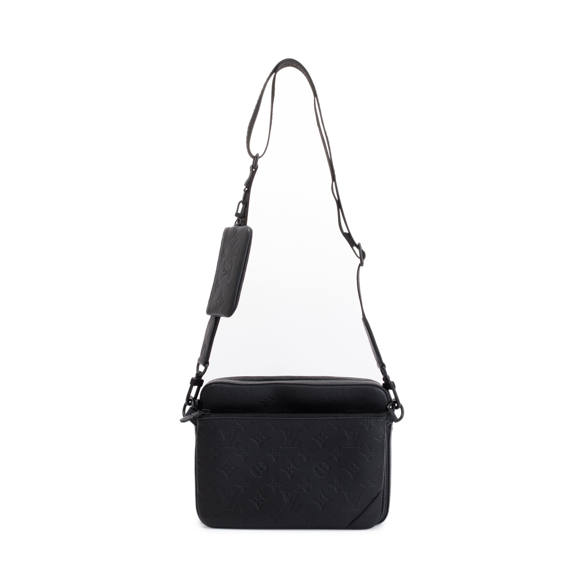 Louis Vuitton 2023 Black Calfskin Leather Monogram Shadow Trio Messenger w/ Box & Receipt