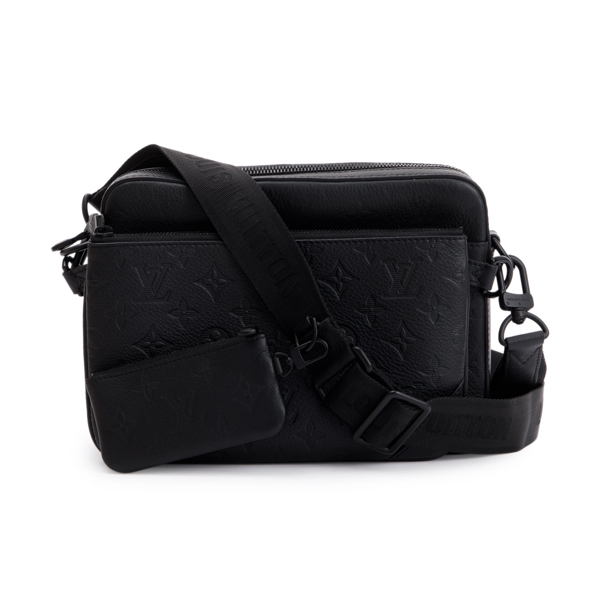 Louis Vuitton 2023 Black Calfskin Leather Monogram Shadow Trio Messenger w/ Box & Receipt