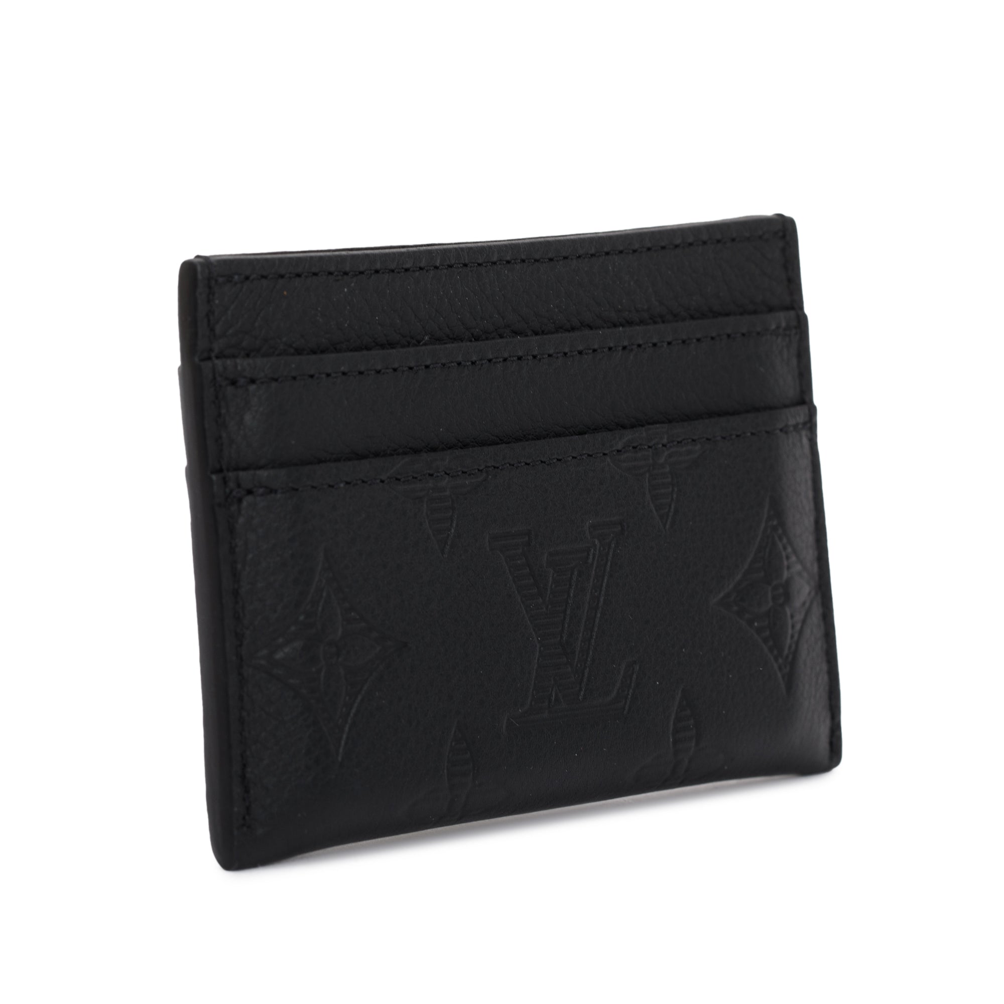Louis Vuitton 2023 Black Monogram Shadow Calf Leather Double Card Holder w/ Box & Receipt
