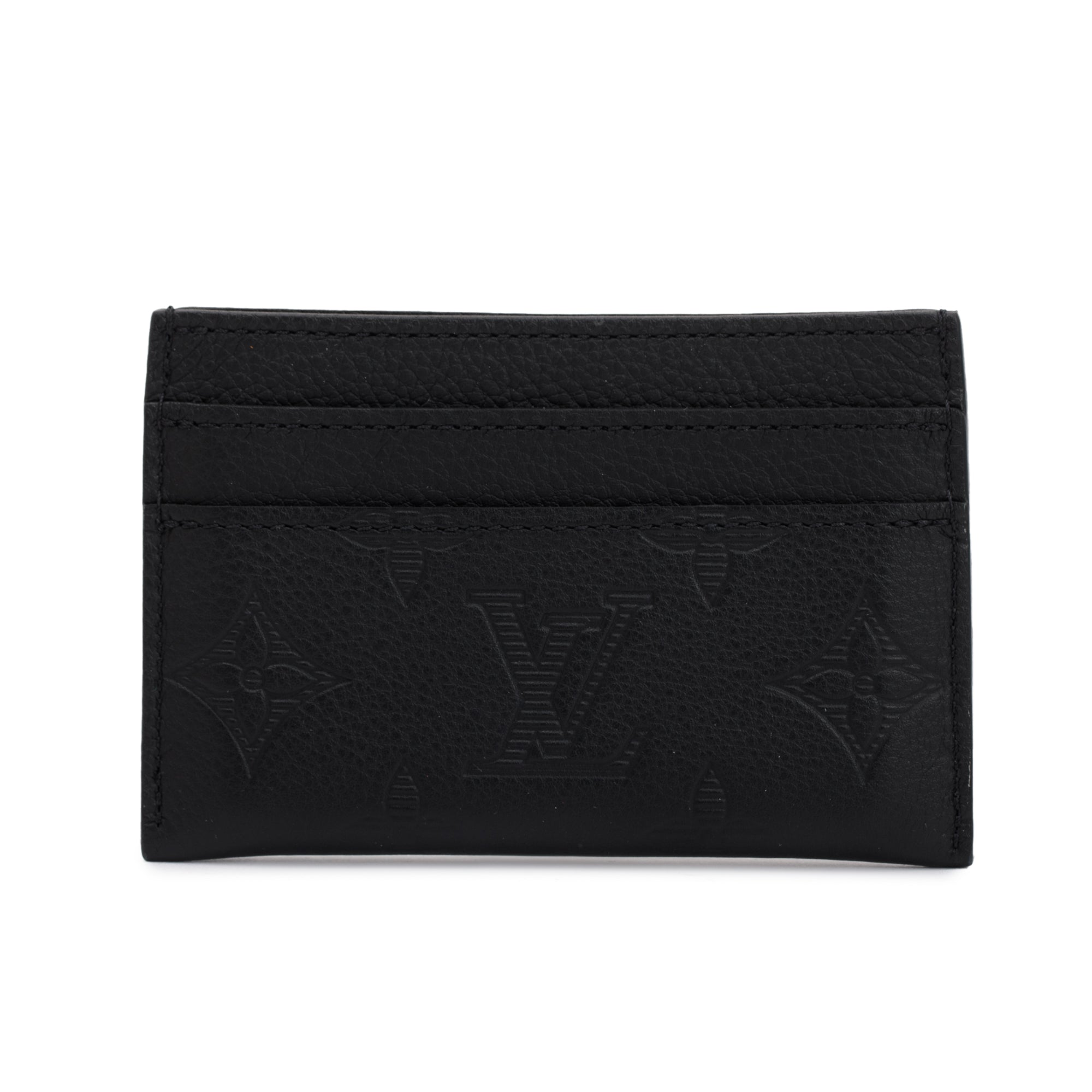 Louis Vuitton 2023 Black Monogram Shadow Calf Leather Double Card Holder w/ Box & Receipt