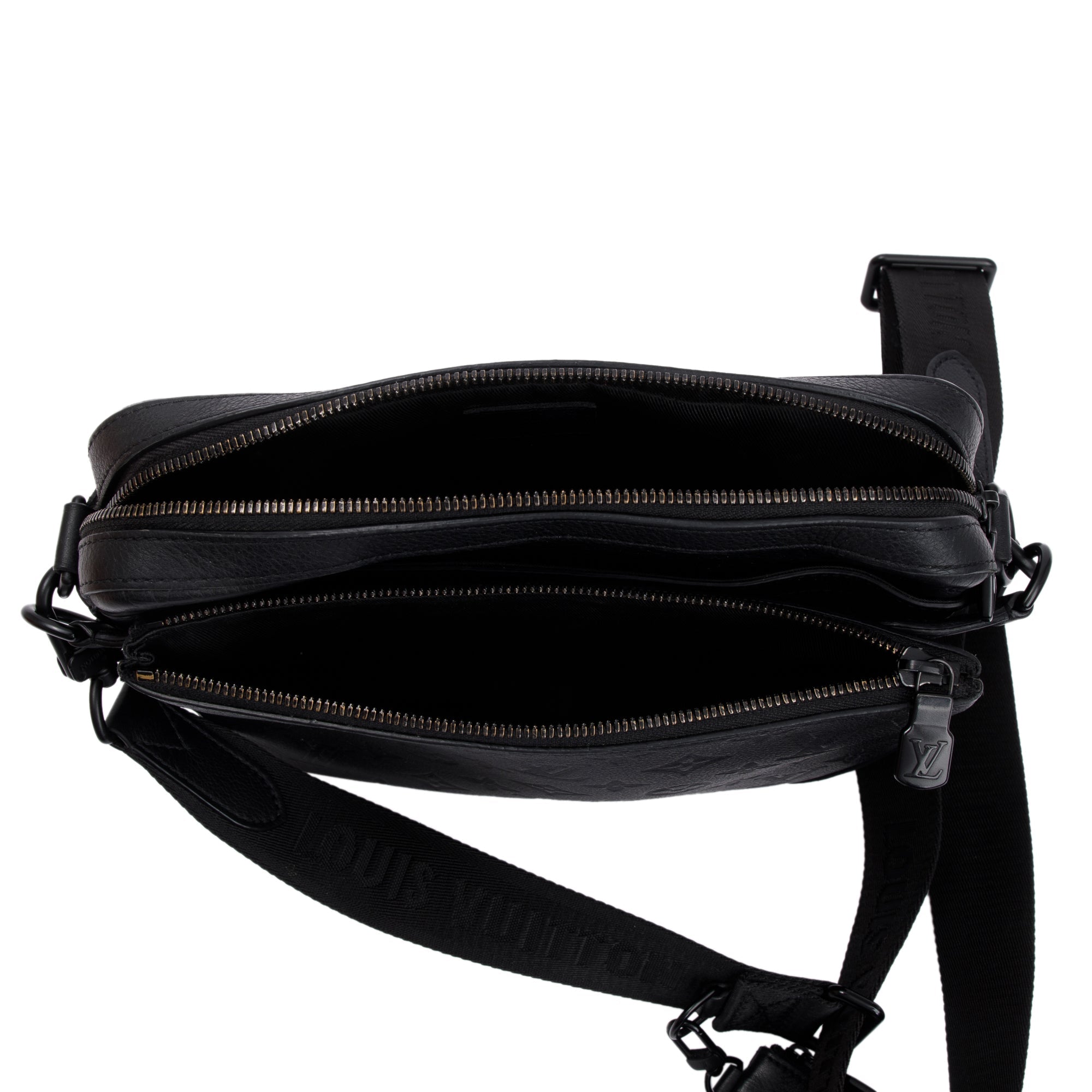 Louis Vuitton 2023 Black Monogram Shadow Embossed Calfskin Leather Trio Messenger Bag w/ Box