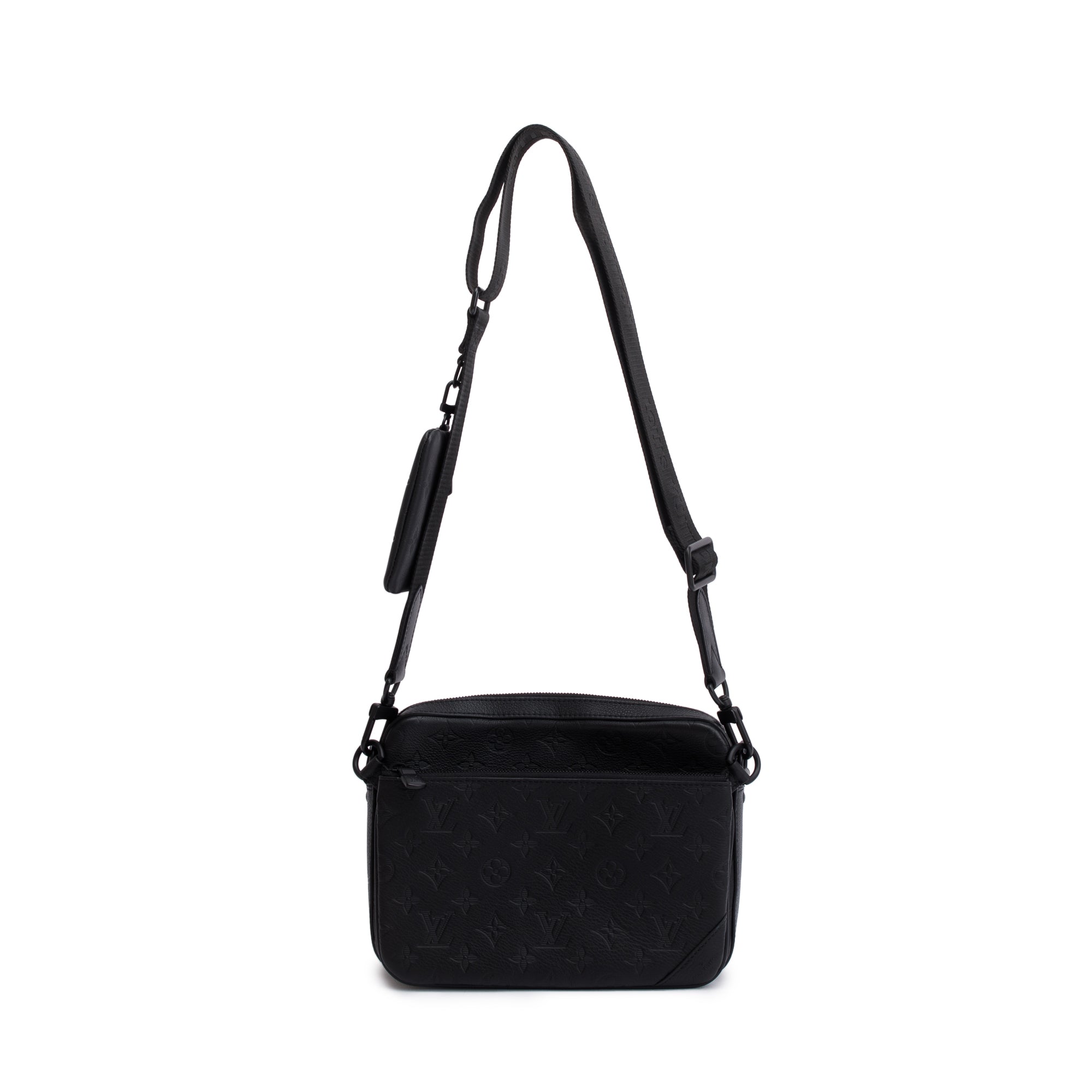 Louis Vuitton 2023 Black Monogram Shadow Embossed Calfskin Leather Trio Messenger Bag w/ Box & Receipt