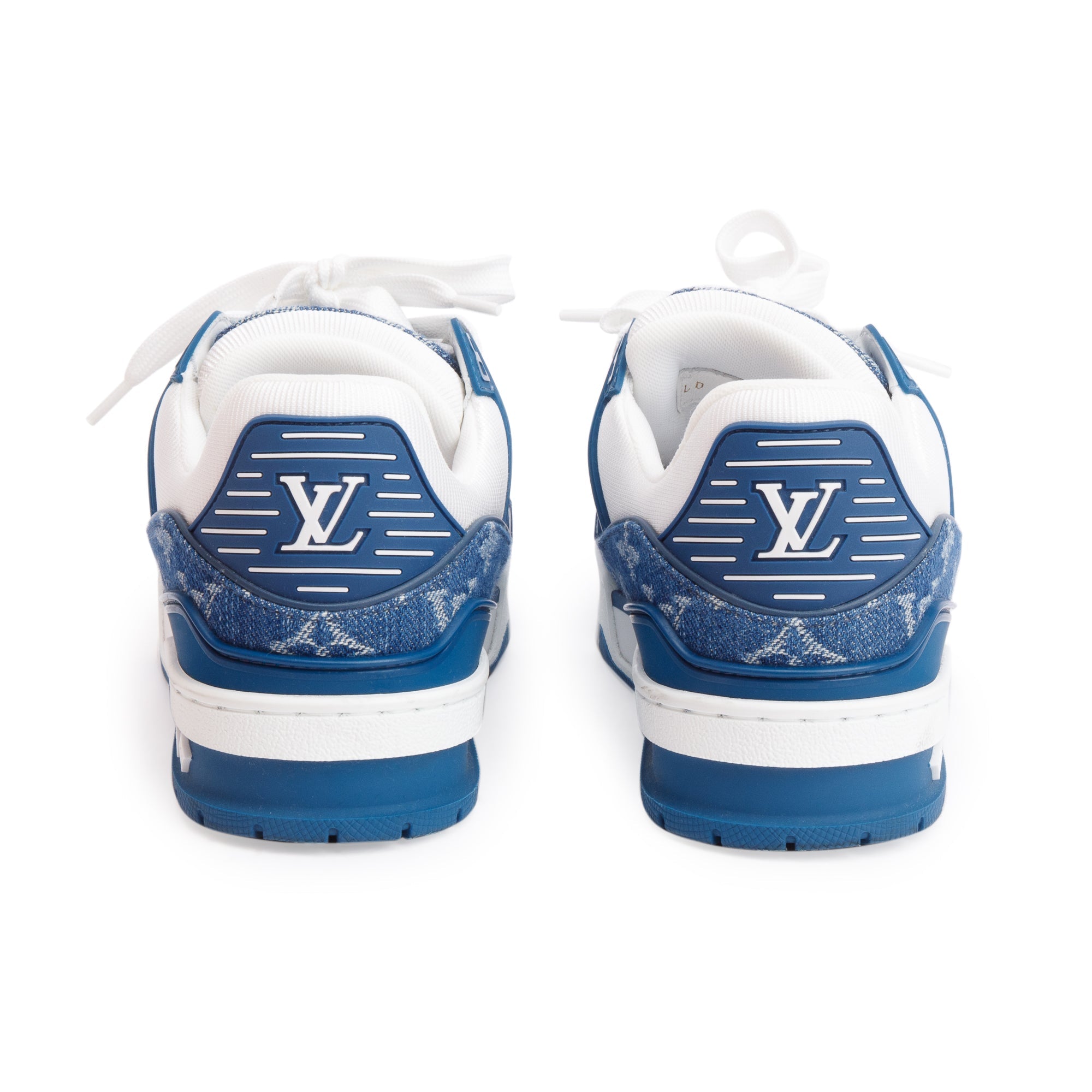 Louis Vuitton 2023 Blue Monogram Denim Calfskin LV Trainer Sneakers, Size 37.5 w/ Box