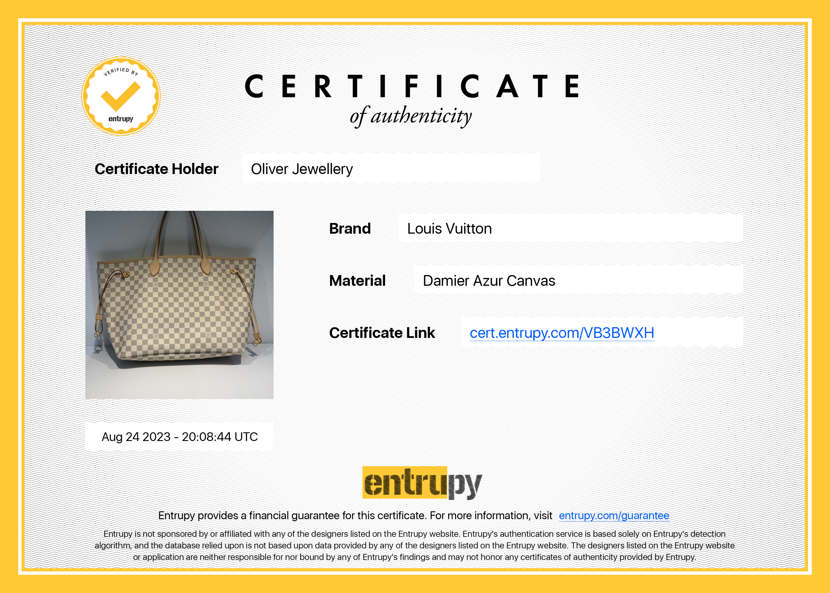 Louis Vuitton 2023 Damier Azur Neverfull GM w/ Box & Pouch