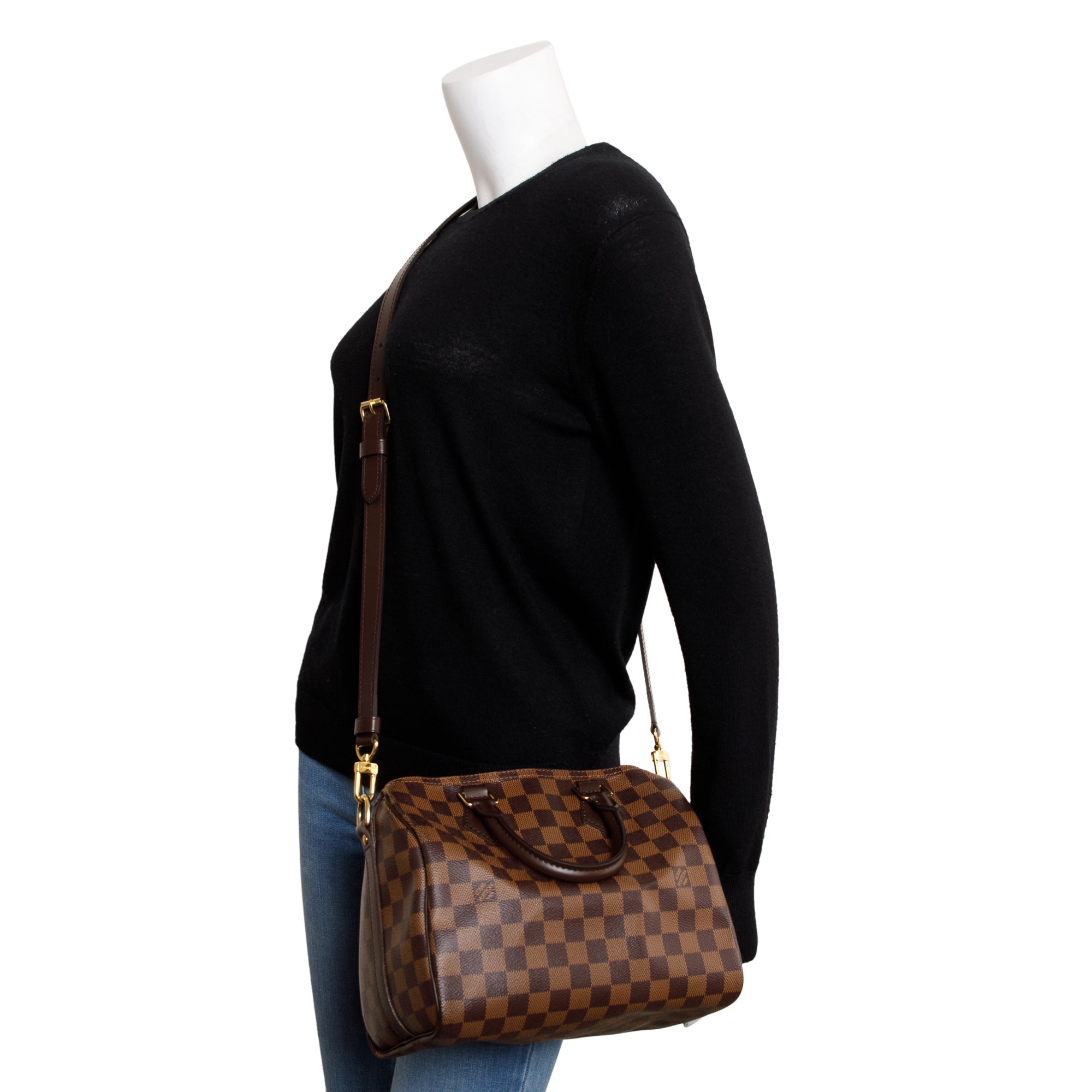 Louis Vuitton 2023 Damier Ebene Speedy Bandouliere 25 w/ Strap, Box & Receipt