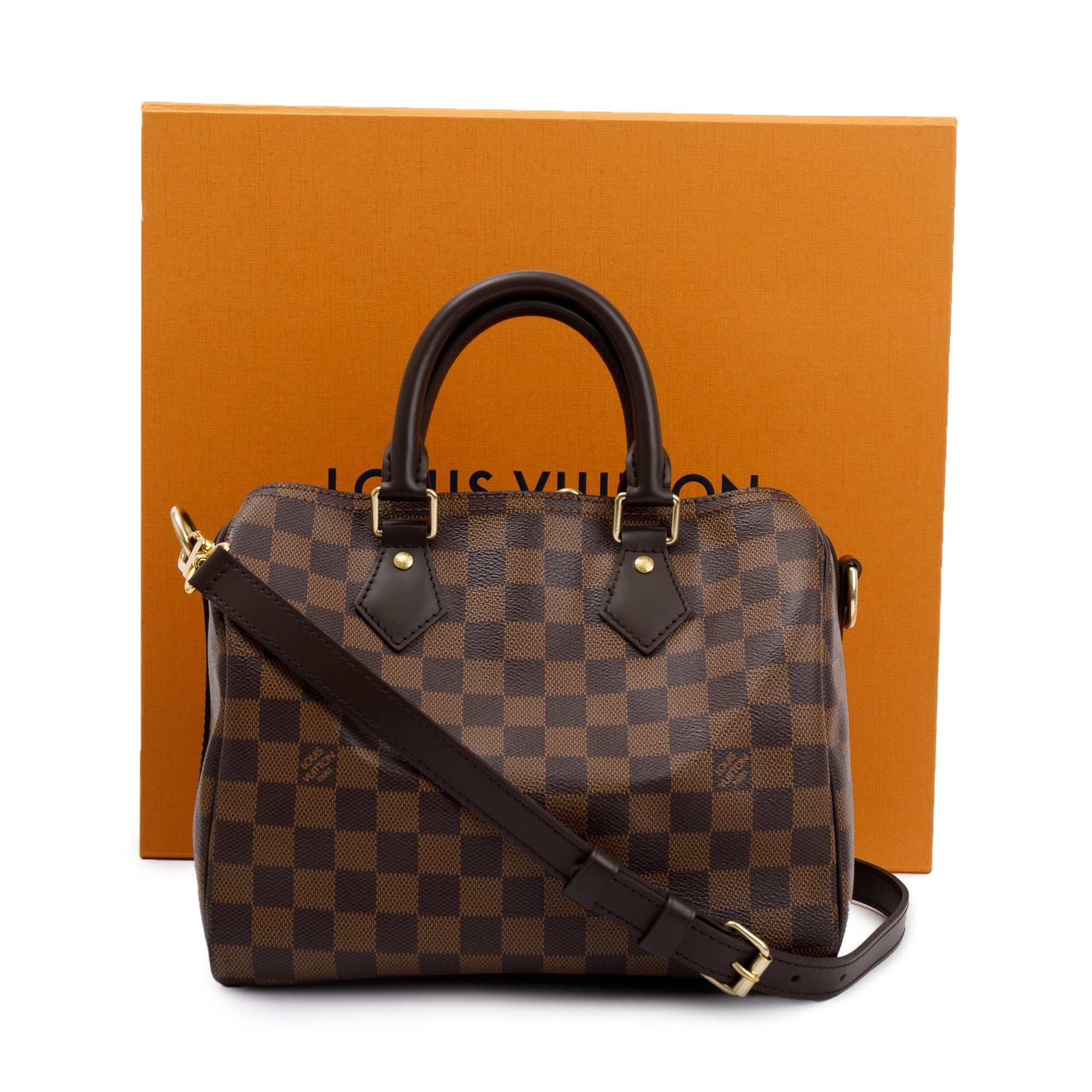 Louis Vuitton 2023 Damier Ebene Speedy Bandouliere 25 w/ Strap, Box & Receipt