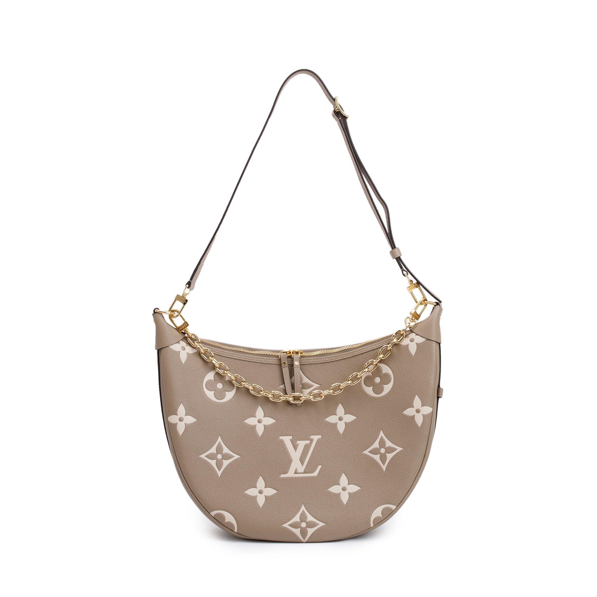 Louis Vuitton 2023 Dove Grey/Creme Bicolor Monogram Empreinte Leather Loop Hobo Bag w/ Straps & Pouch