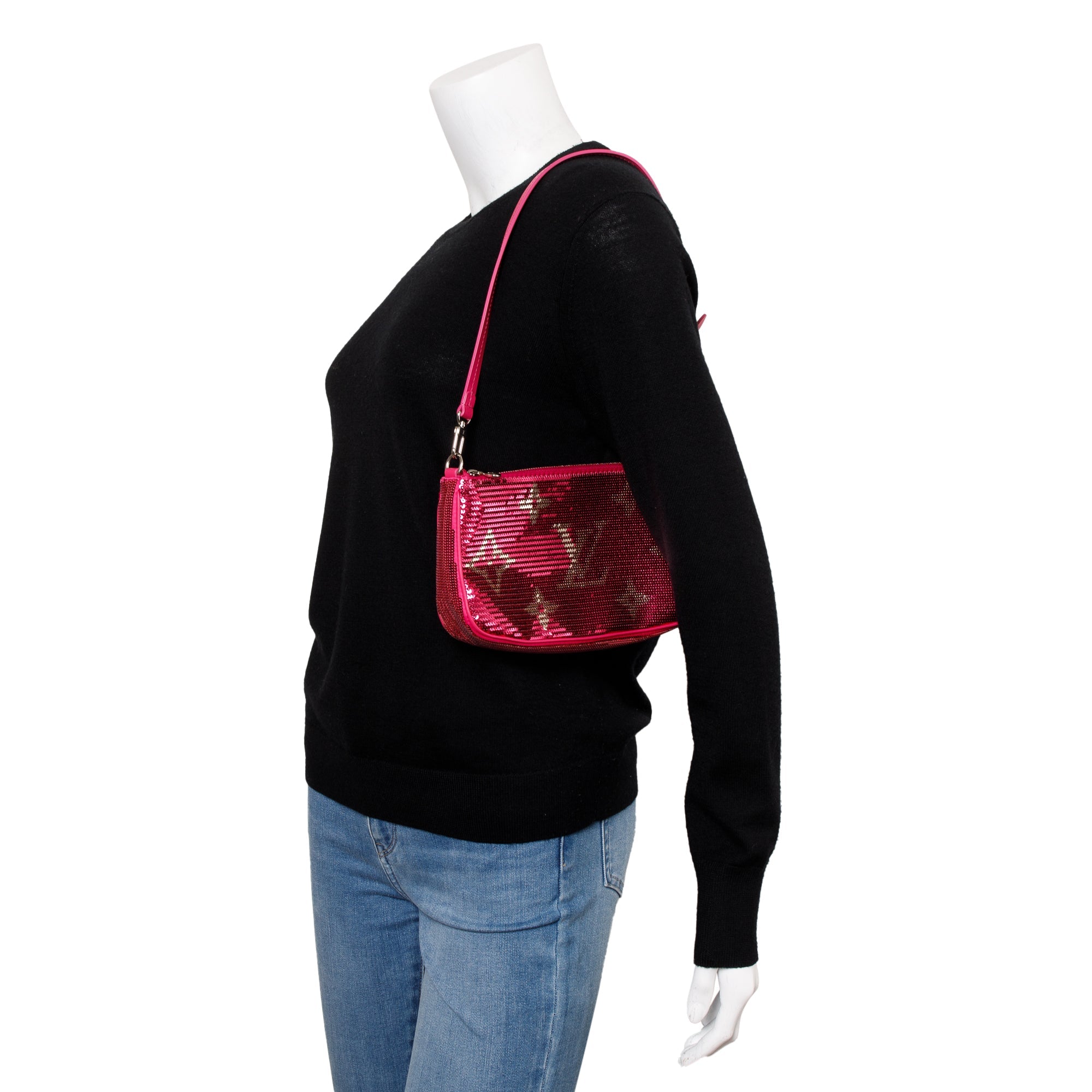 Louis Vuitton 2023 Fuchsia Silver Monogram Giant Sequins Pochette Accessoires w/ Box