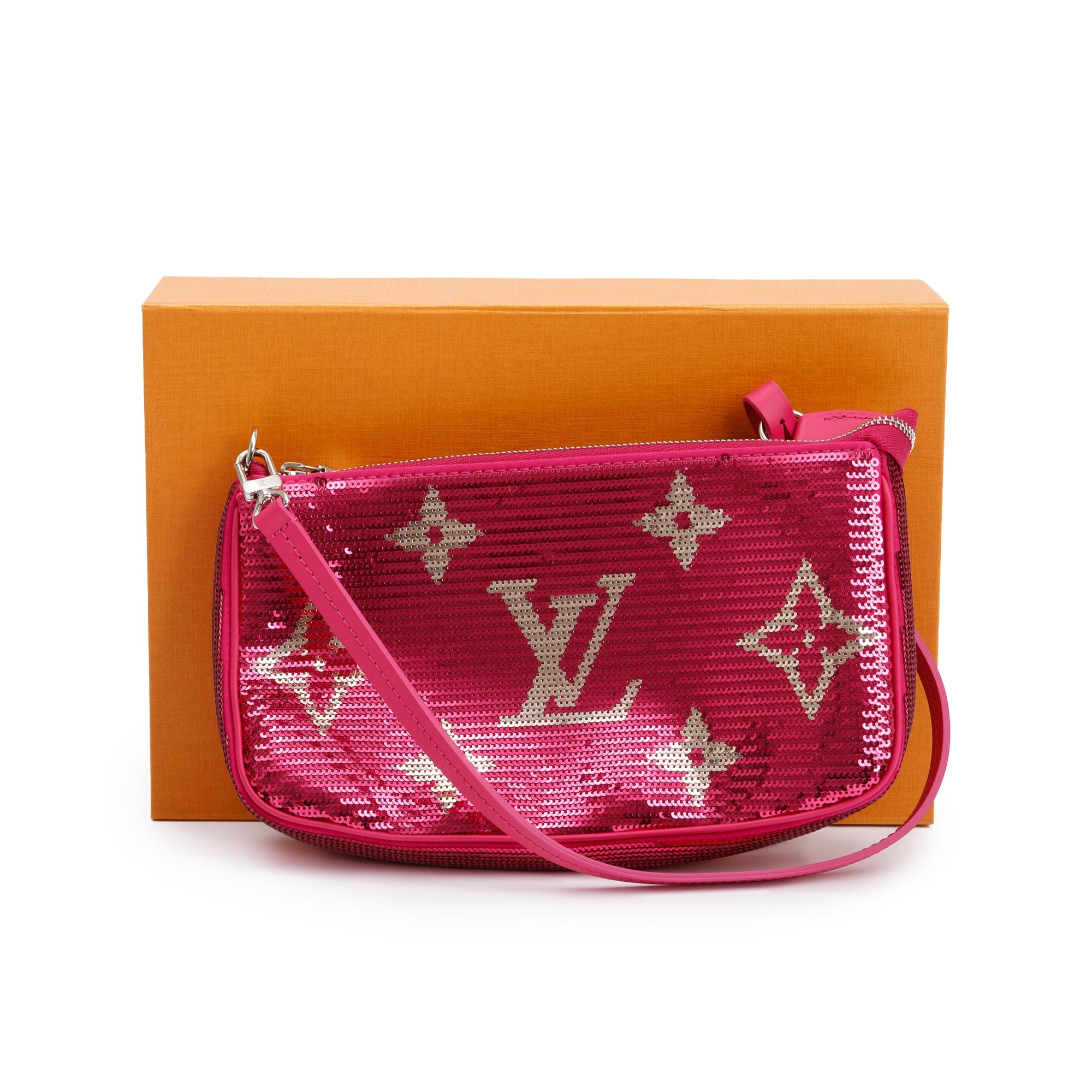 Louis Vuitton 2023 Fuchsia Silver Monogram Giant Sequins Pochette Accessoires w/ Box