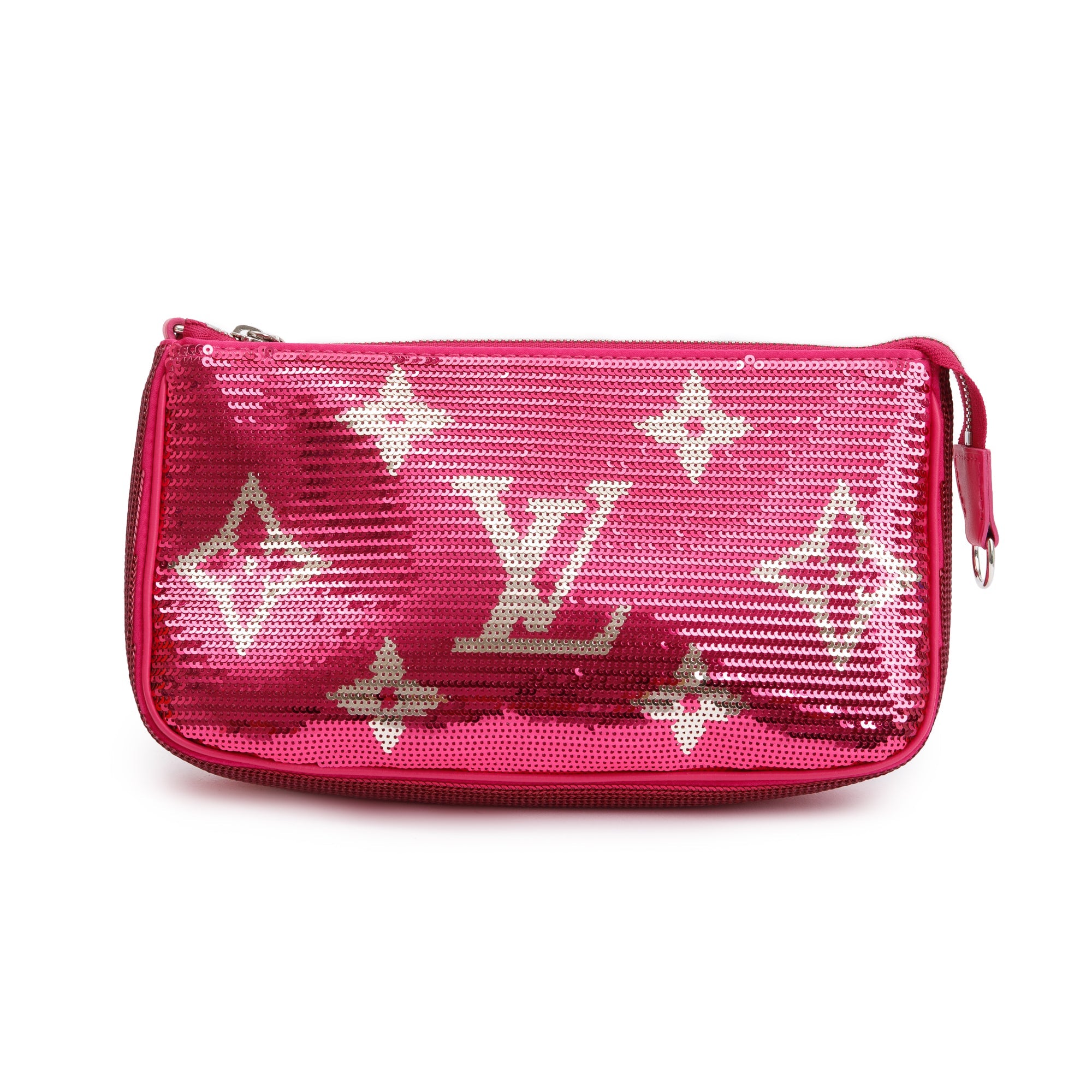Louis Vuitton 2023 Fuchsia Silver Monogram Giant Sequins Pochette Accessoires w/ Box