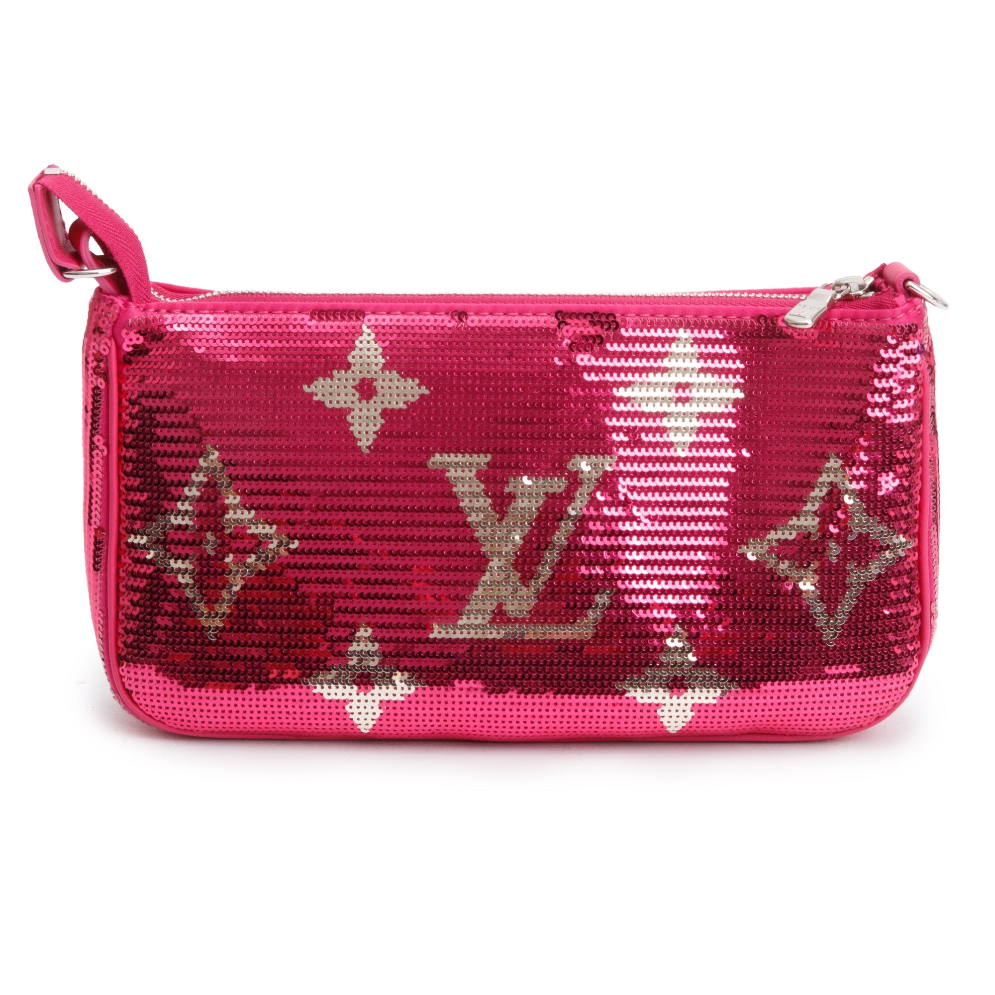 Louis Vuitton 2023 Fuchsia Silver Monogram Giant Sequins Pochette Accessoires w/ Receipt