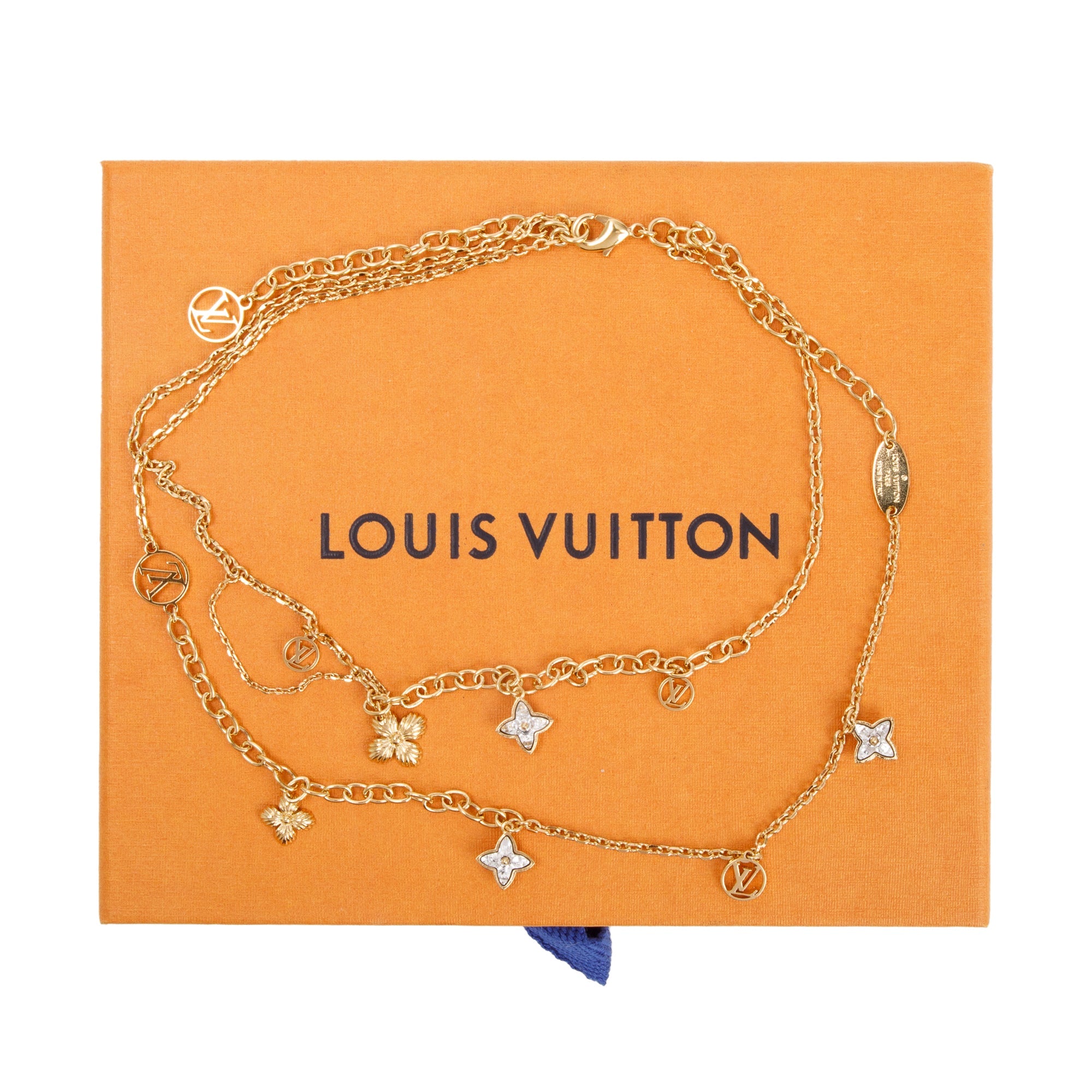 Louis Vuitton 2023 Gold Plated Crystal Blooming Strass Double Strand Necklace w/ Box & Receipt