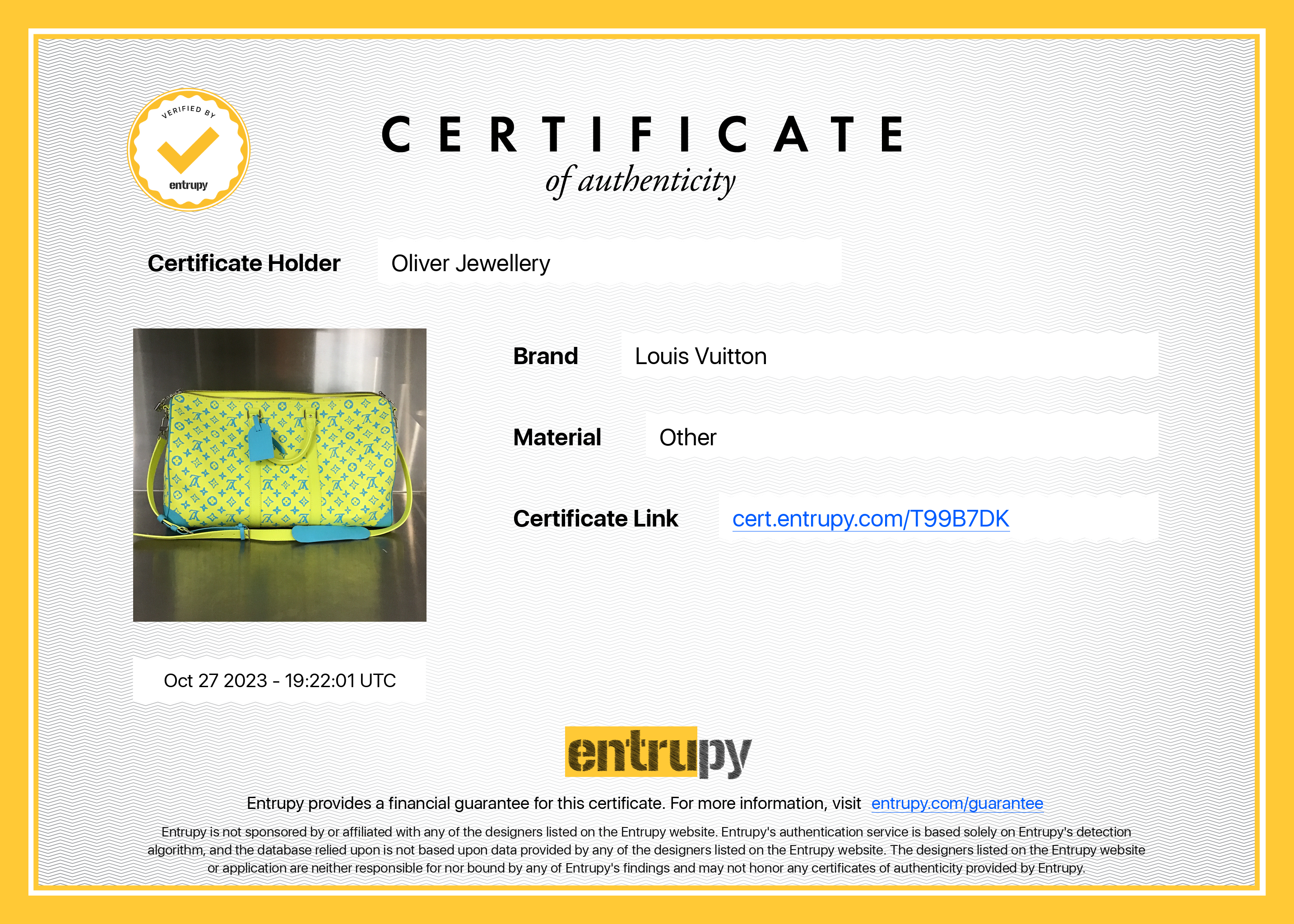 Louis Vuitton 2023 Lime Monogram Playground Keepall Bandouliere 50