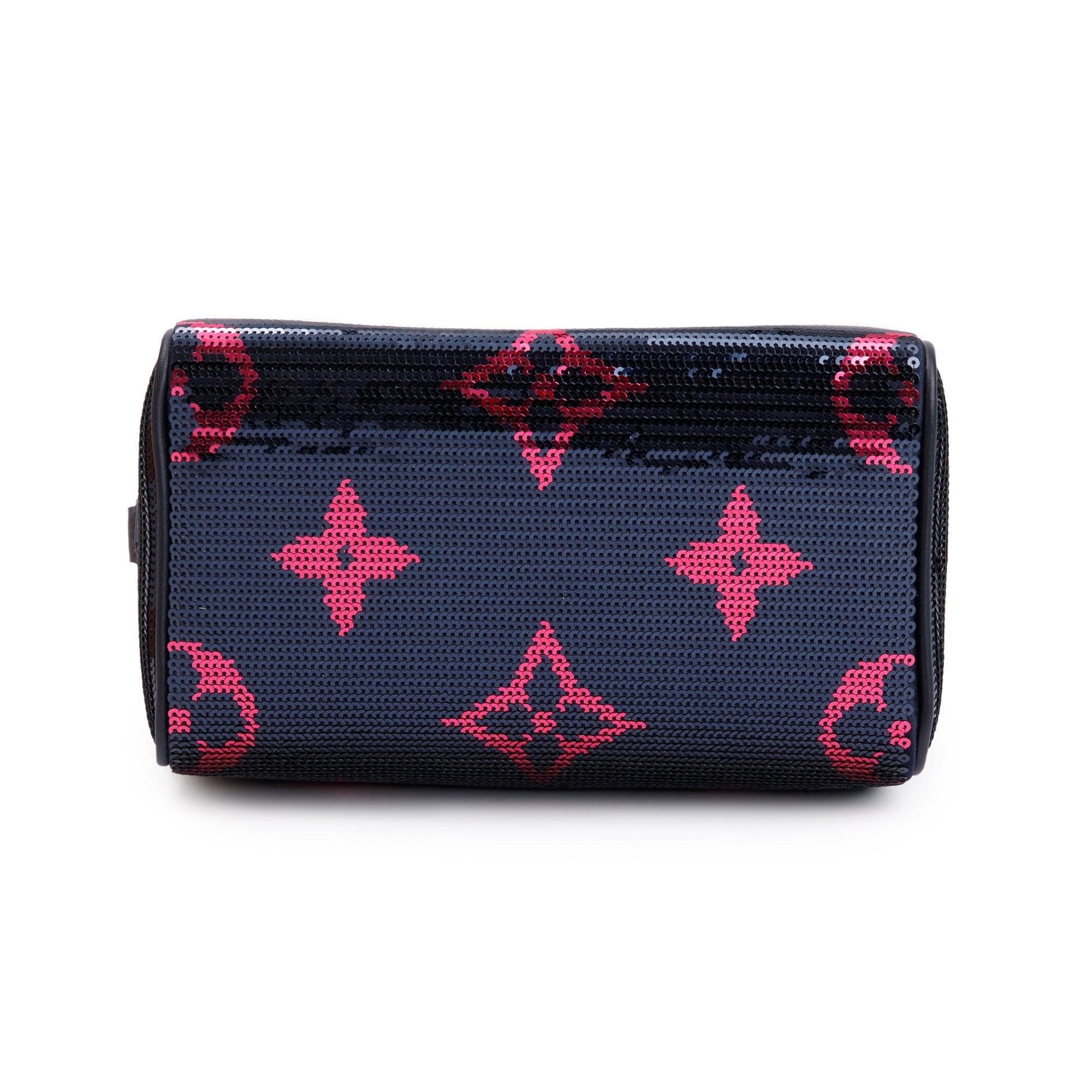 Louis Vuitton 2023 Navy Fuchsia Monogram Giant Sequins Speedy Bandouliere 18 w/ Strap & Box