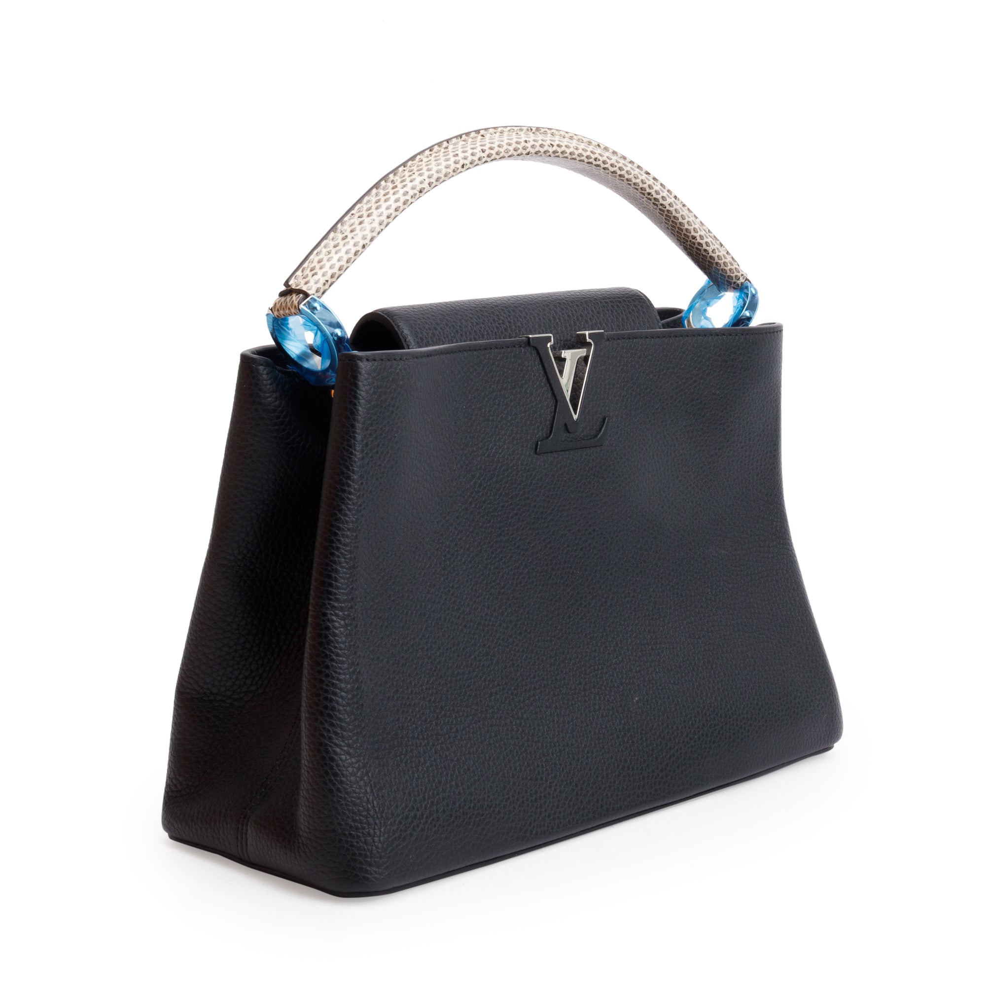Louis Vuitton 2023 Python Trimmed Black Taurillon Capucines MM w/ Box