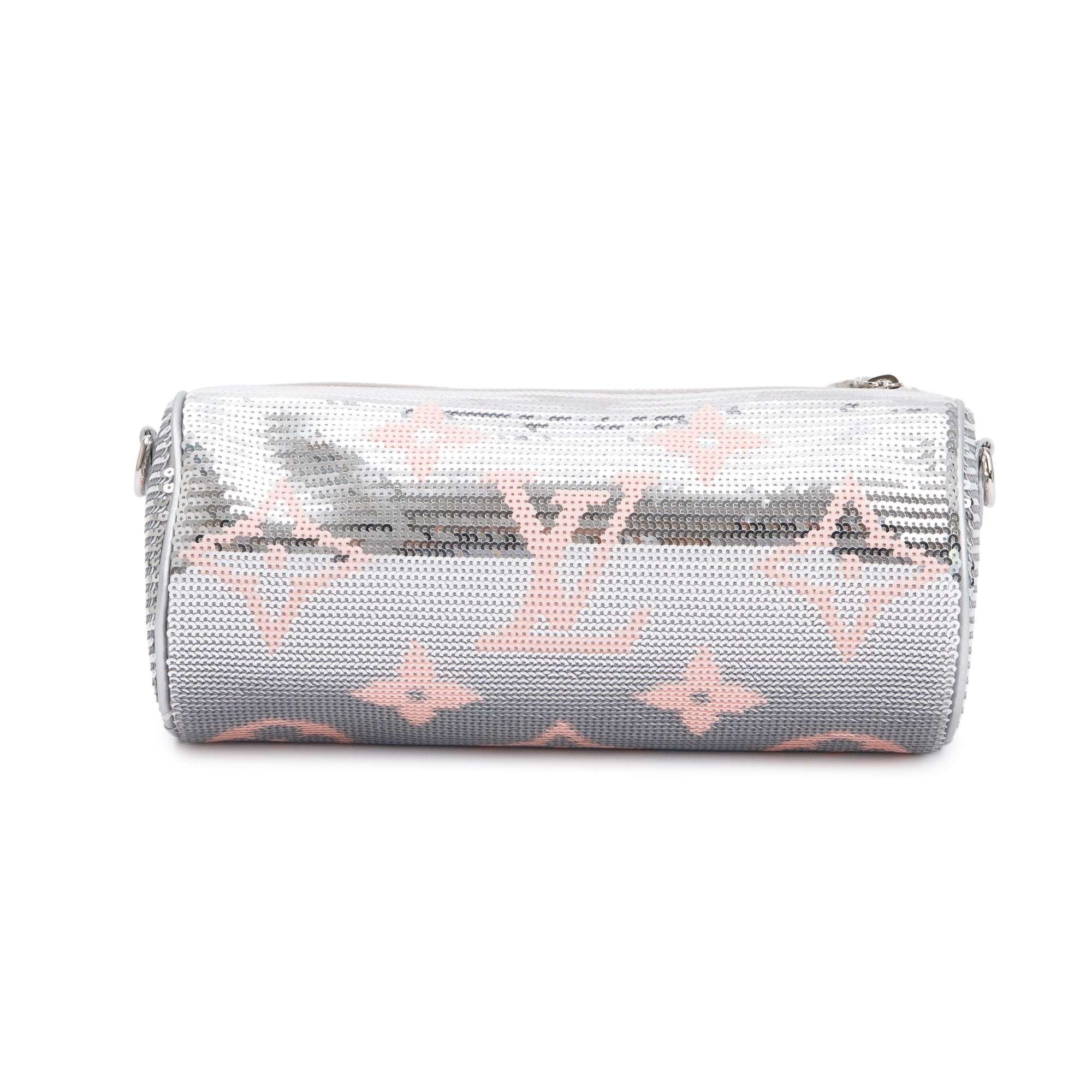 Louis Vuitton 2023 Silver Rose Monogram Giant Sequins Papillon Pouch w/ Straps, Receipt & Box